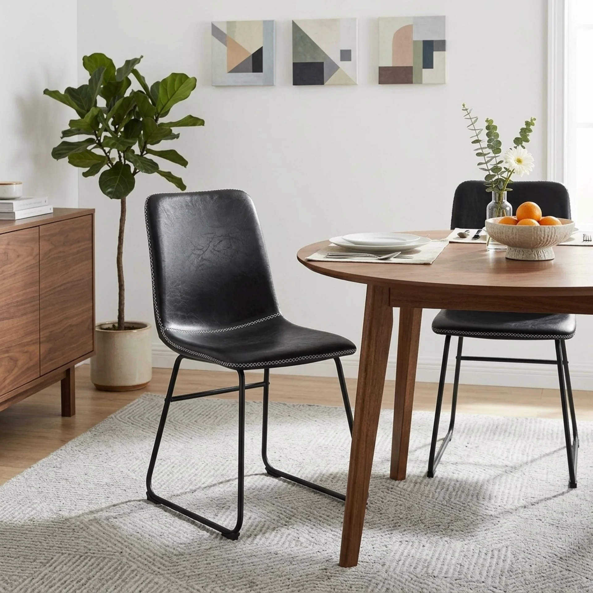Grayson PU Leather Dining Chair - Set of 2 - Black - Image 3