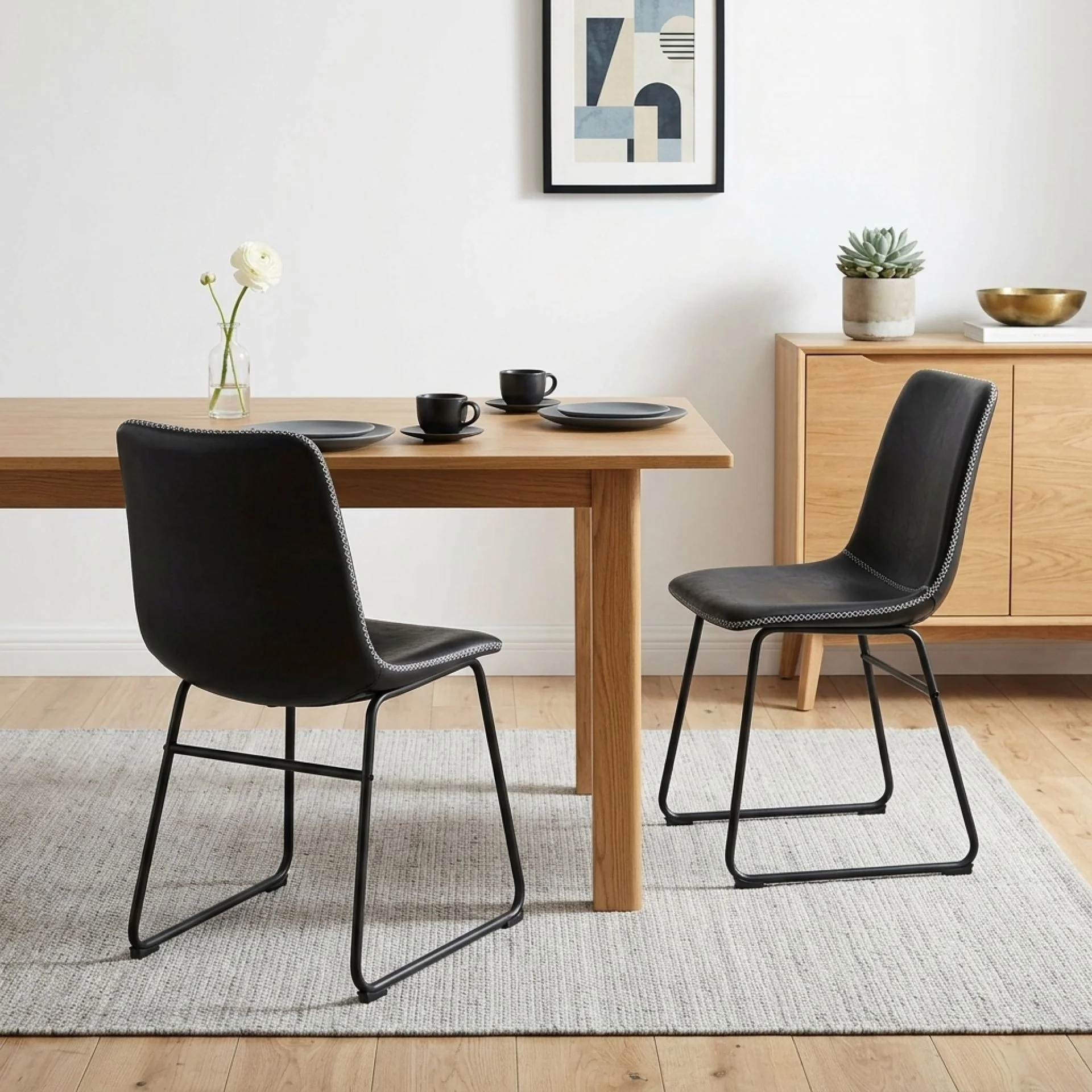 Grayson PU Leather Dining Chair - Set of 2 - Black - Image 4