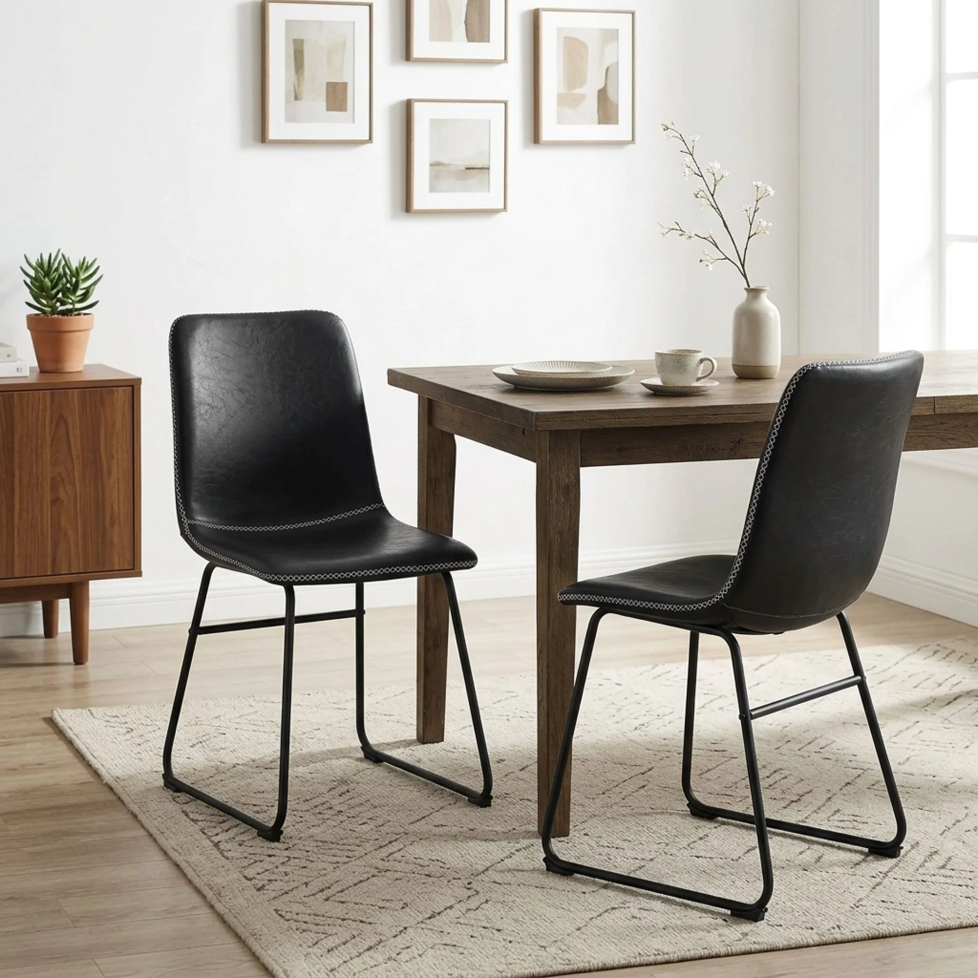 Grayson PU Leather Dining Chair - Set of 2 - Black - Image 5