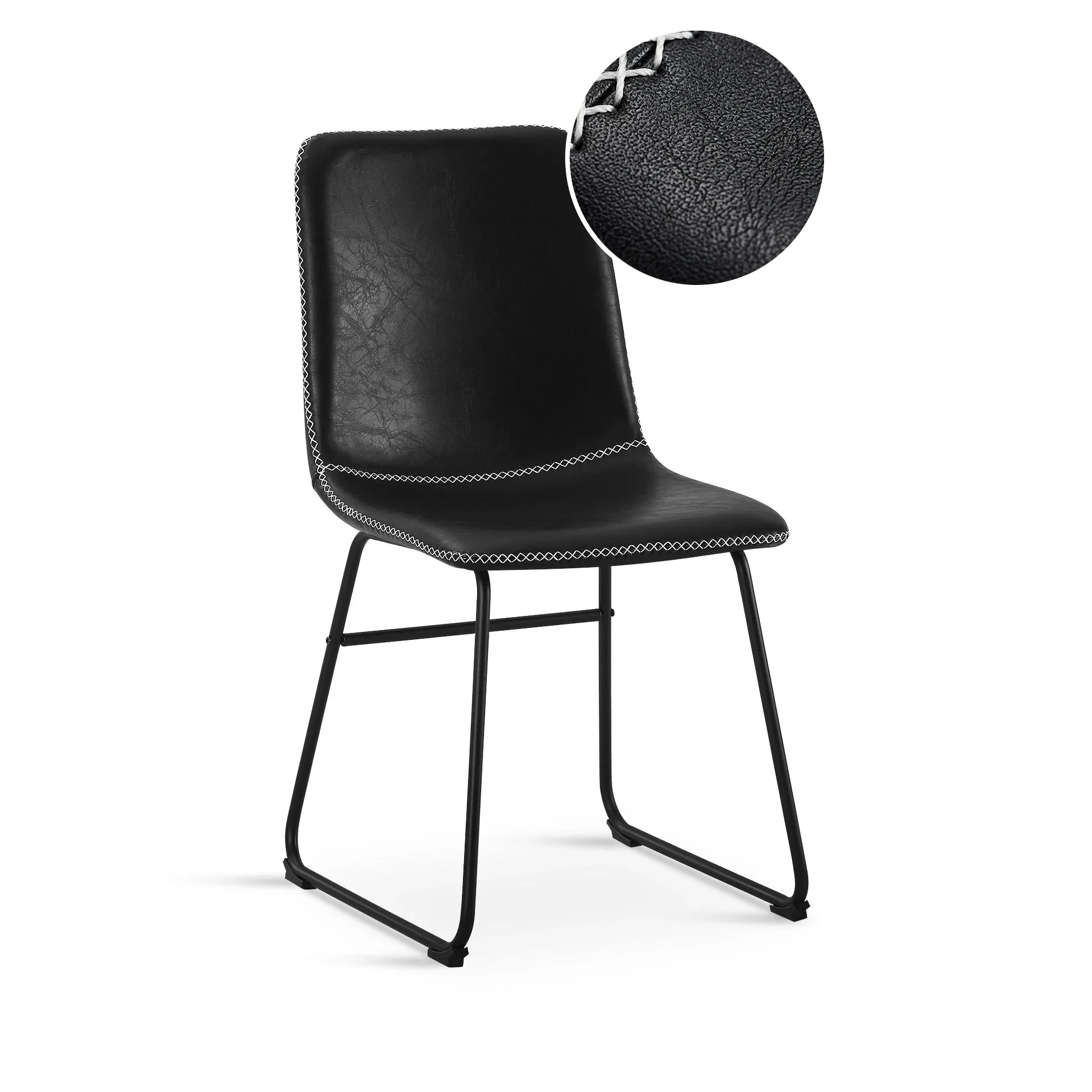 Grayson PU Leather Dining Chair - Set of 2 - Black - Image 6