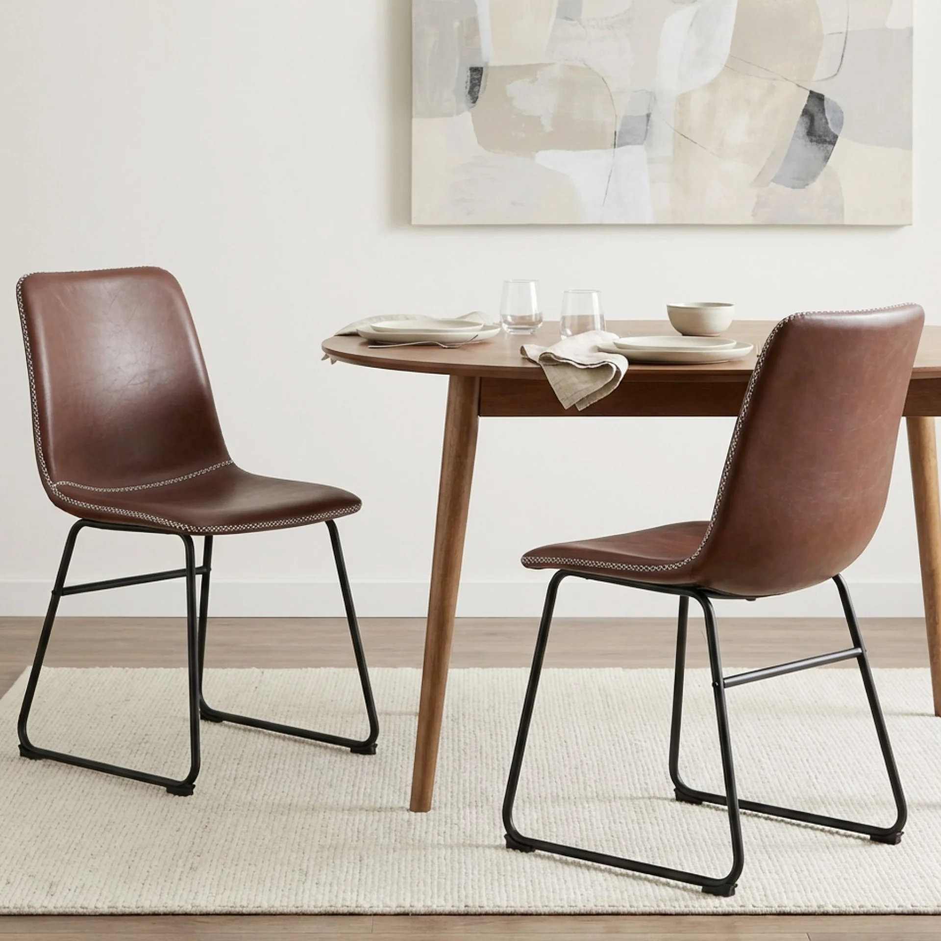 Grayson PU Leather Dining Chair - Set of 2 - Brown