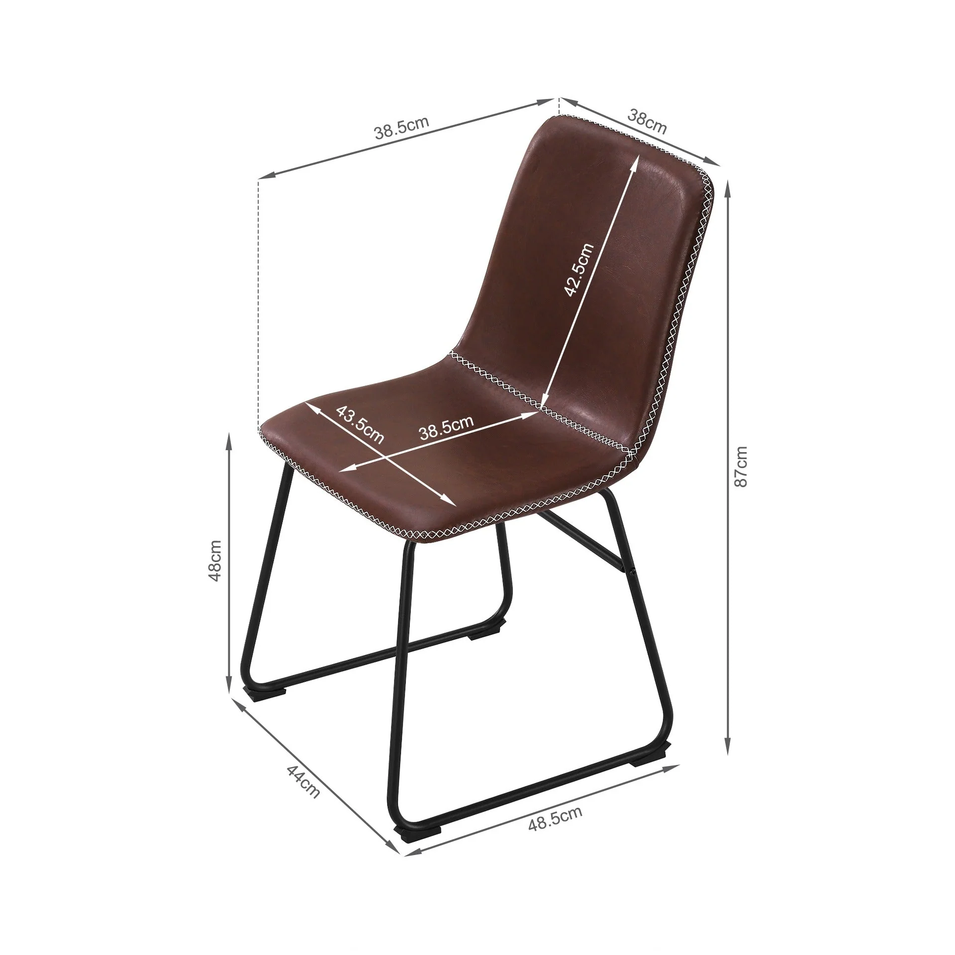 Grayson PU Leather Dining Chair - Set of 2 - Brown - Image 12