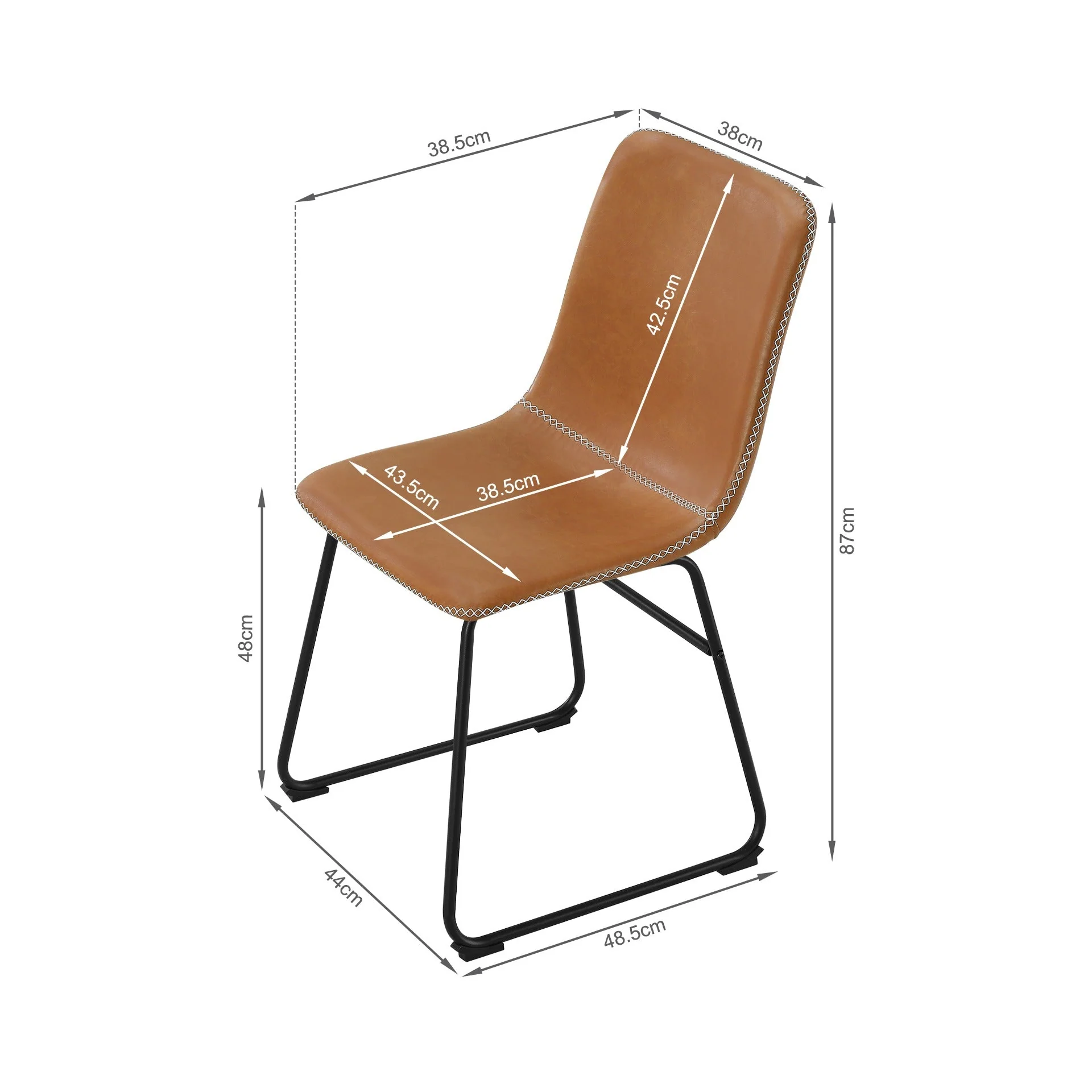 Grayson PU Leather Dining Chair - Set of 2 - Caramel Tan - Image 10