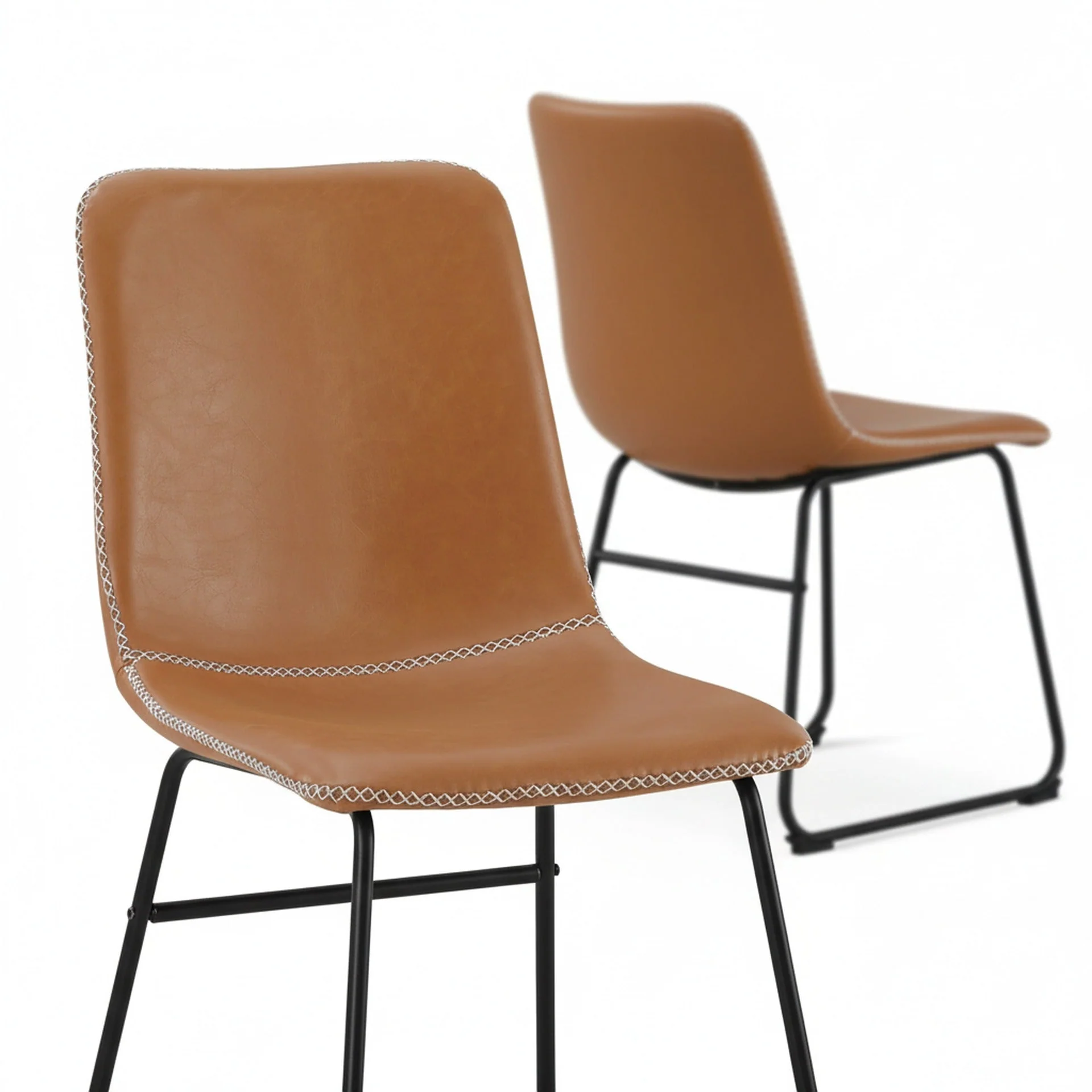 Grayson PU Leather Dining Chair - Set of 2 - Caramel Tan - Image 9