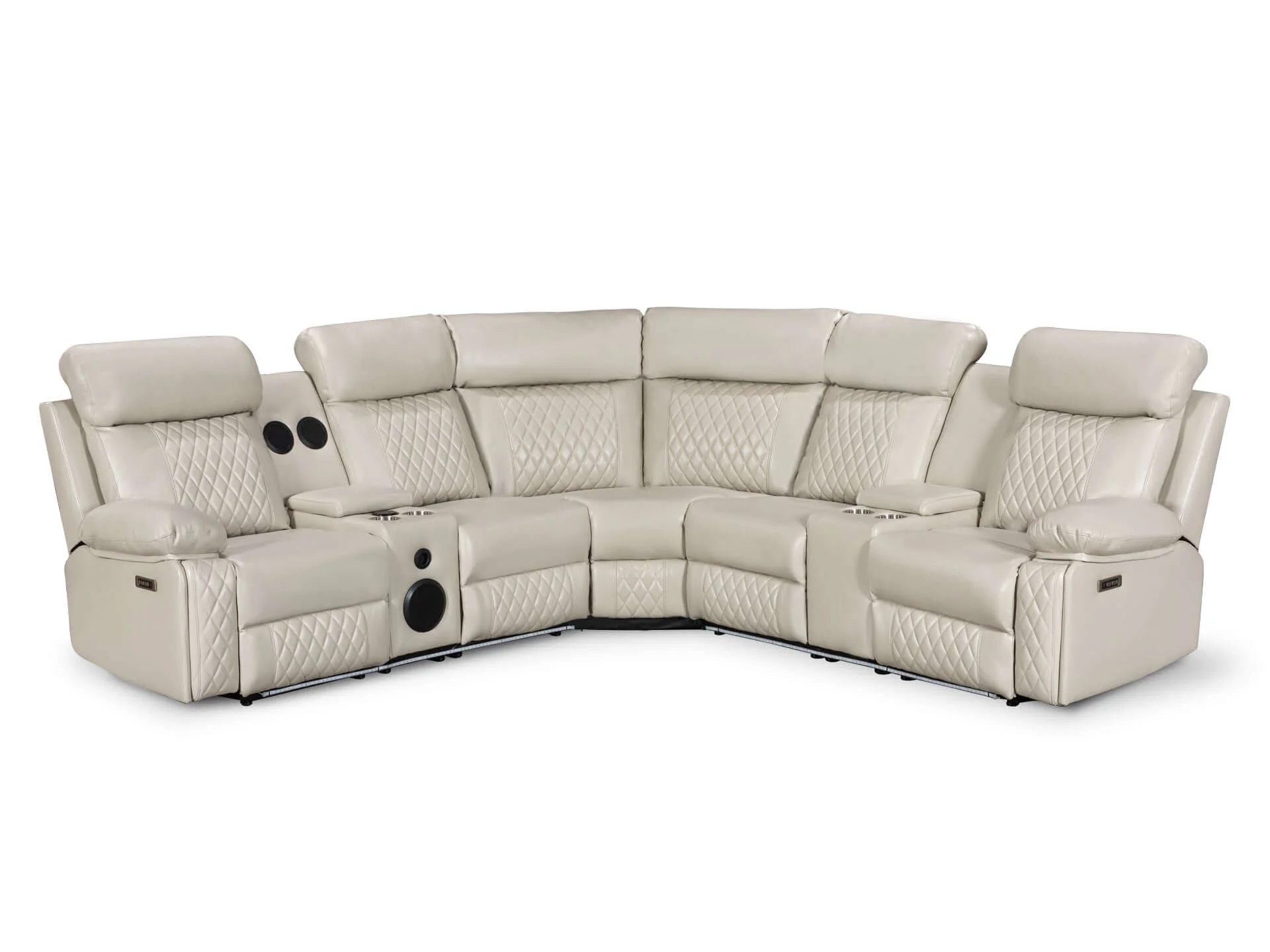 Grovetown Electric Recliner Corner Sofa with LED and Speaker - Beige - Image 2