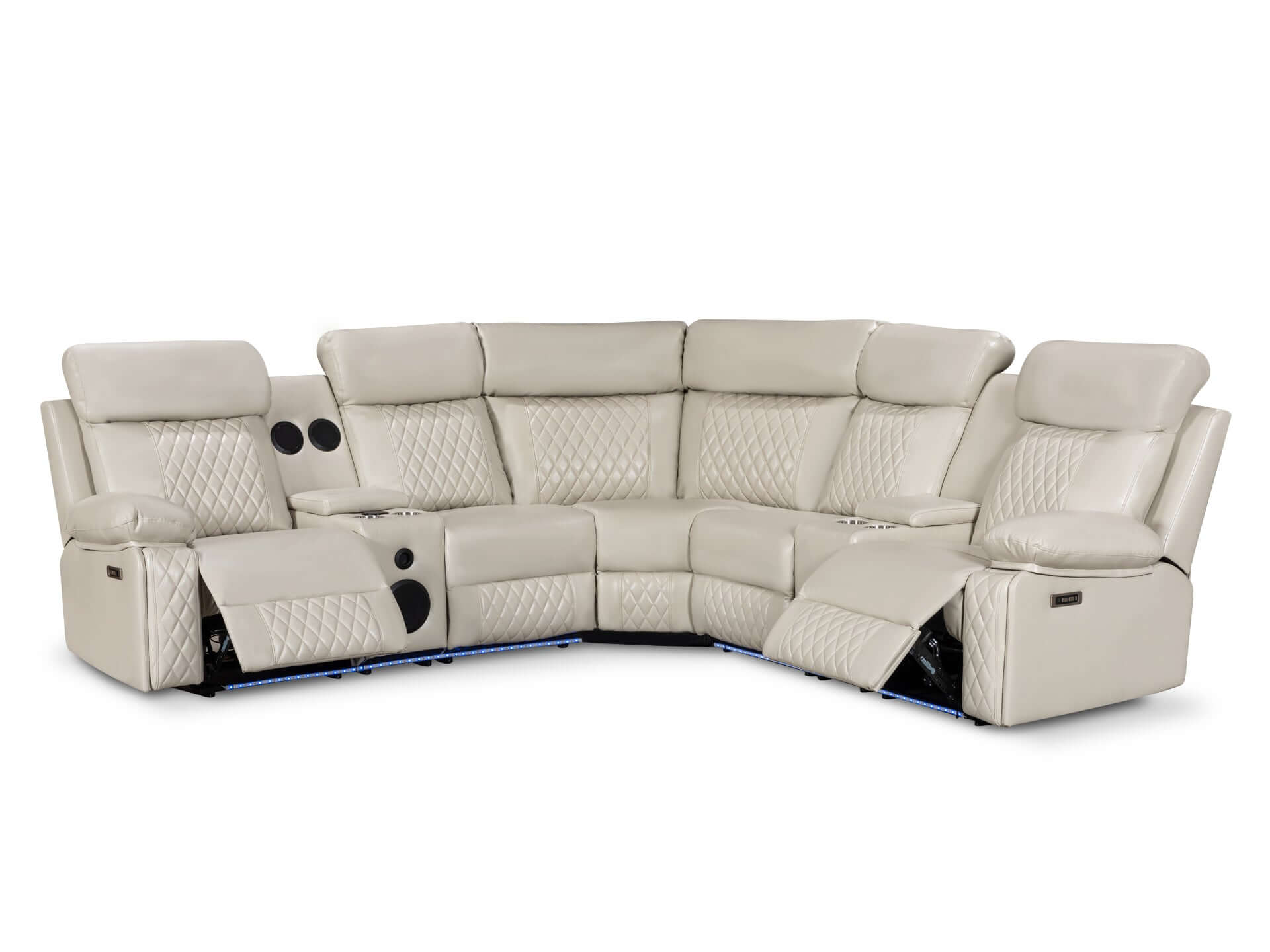 Grovetown Electric Recliner Corner Sofa with LED and Speaker - Beige - Image 3