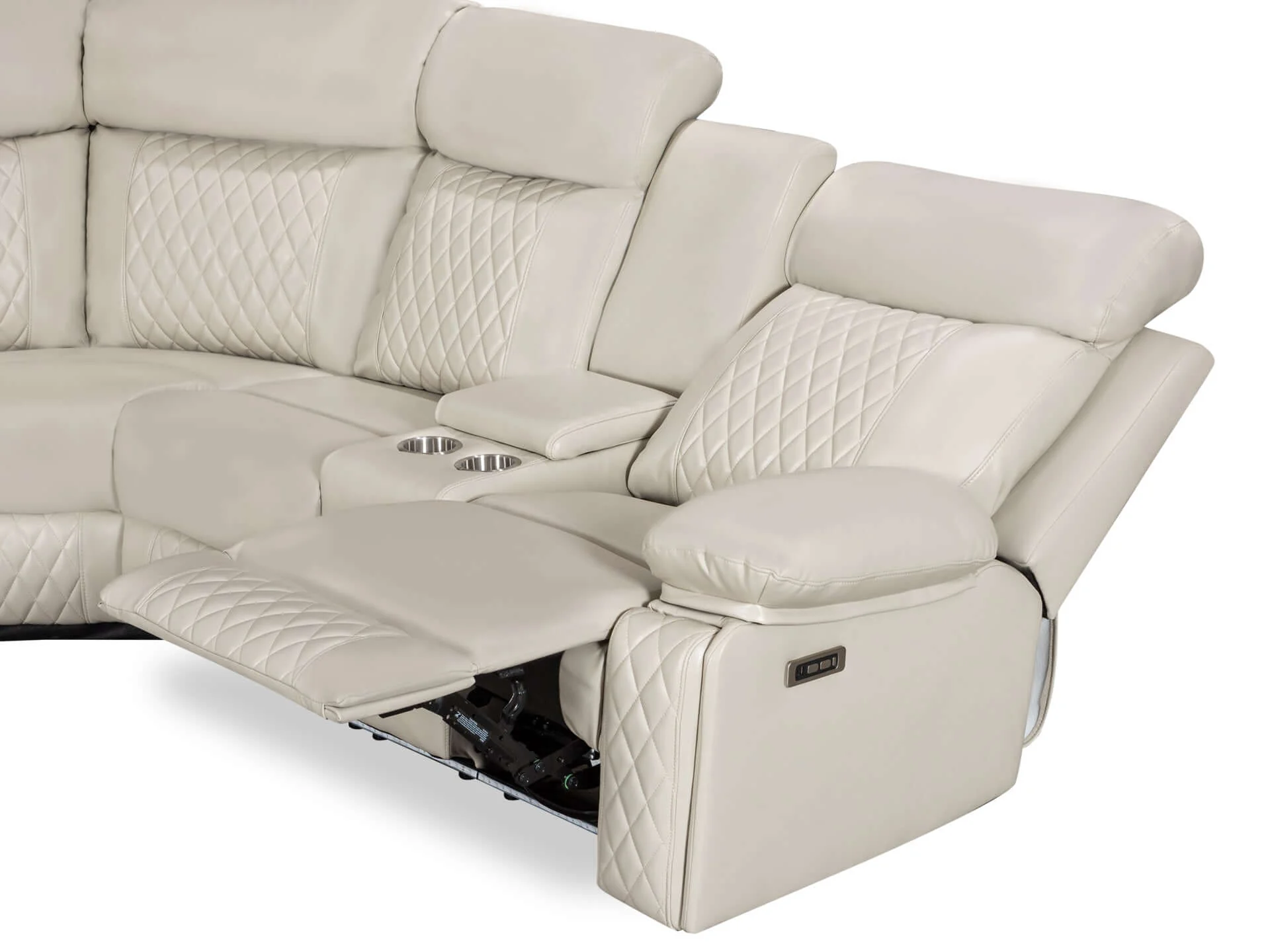 Grovetown Electric Recliner Corner Sofa with LED and Speaker - Beige - Image 4