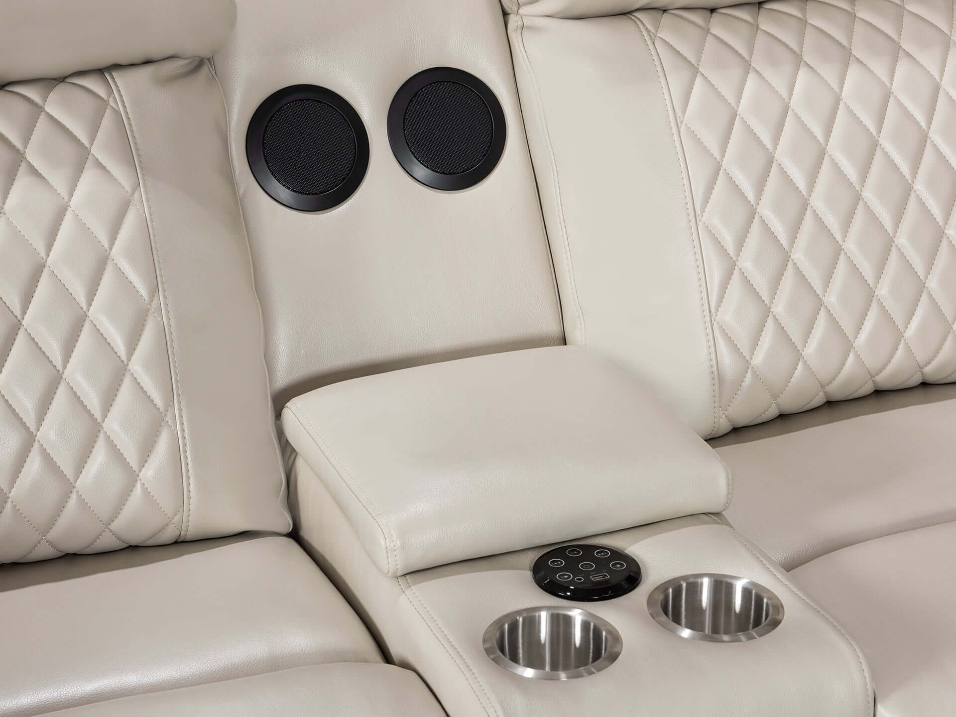 Grovetown Electric Recliner Corner Sofa with LED and Speaker - Beige - Image 5