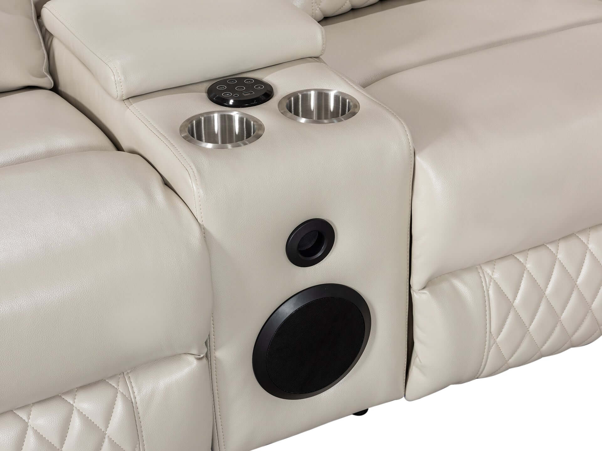 Grovetown Electric Recliner Corner Sofa with LED and Speaker - Beige - Image 6