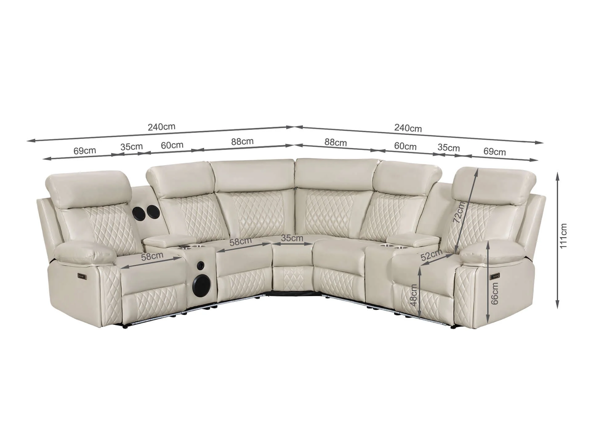 Grovetown Electric Recliner Corner Sofa with LED and Speaker - Beige - Image 9