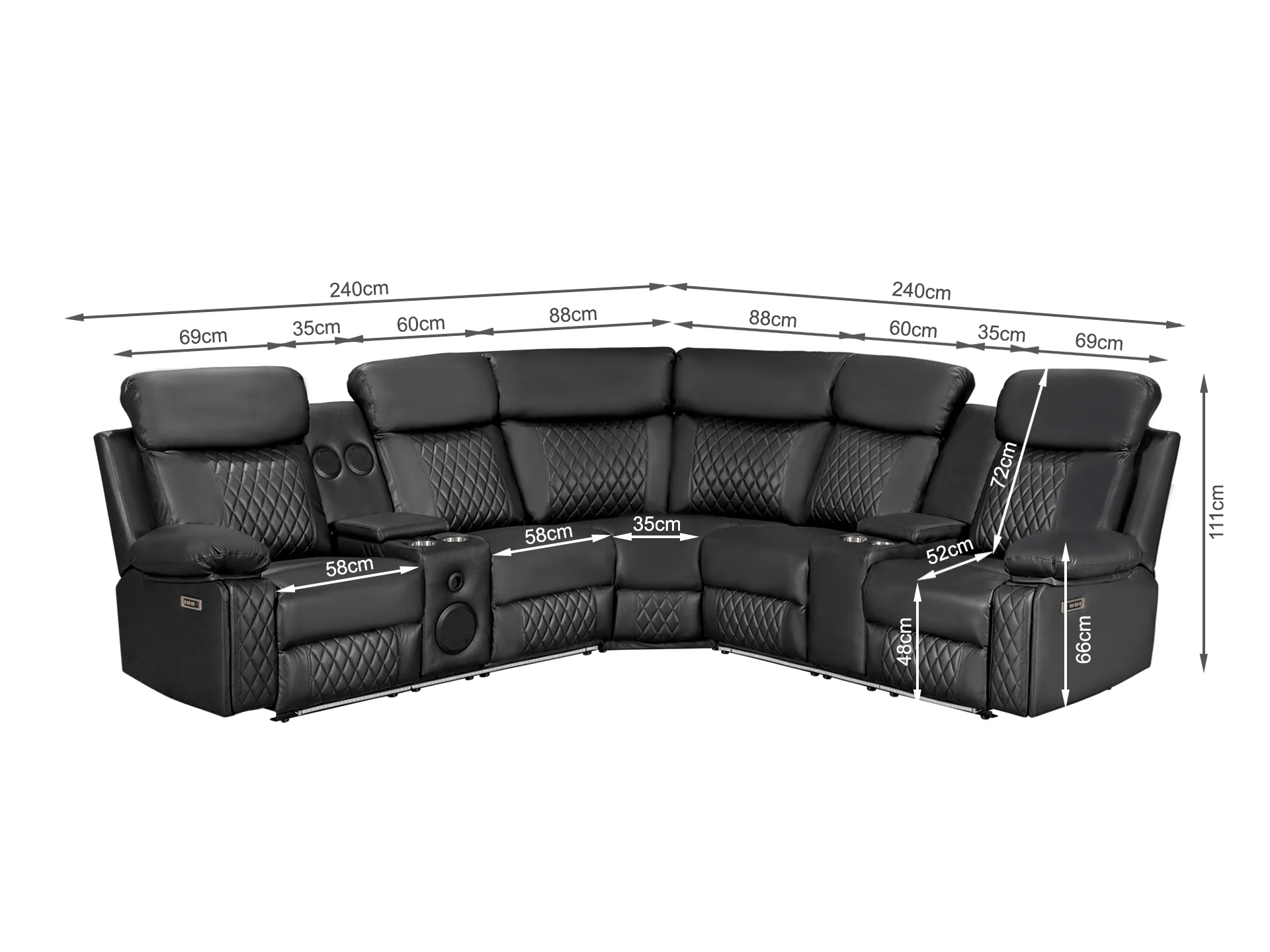 Grovetown Electric Recliner Corner Sofa with LED and Speaker - Black - Image 10