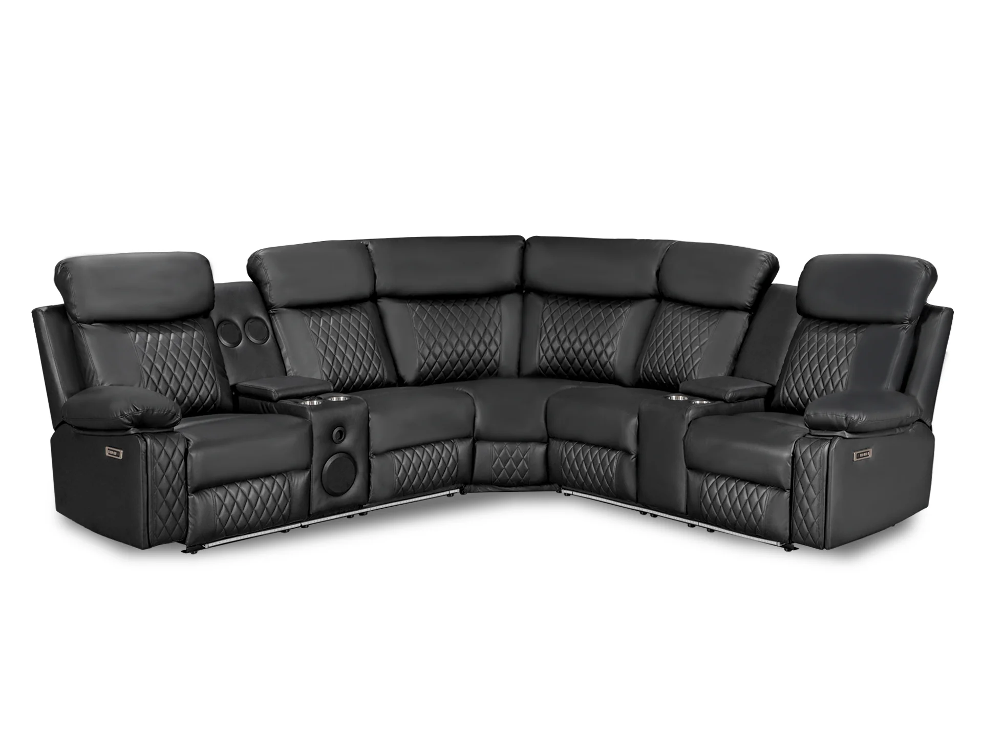 Grovetown Electric Recliner Corner Sofa with LED and Speaker - Black - Image 2