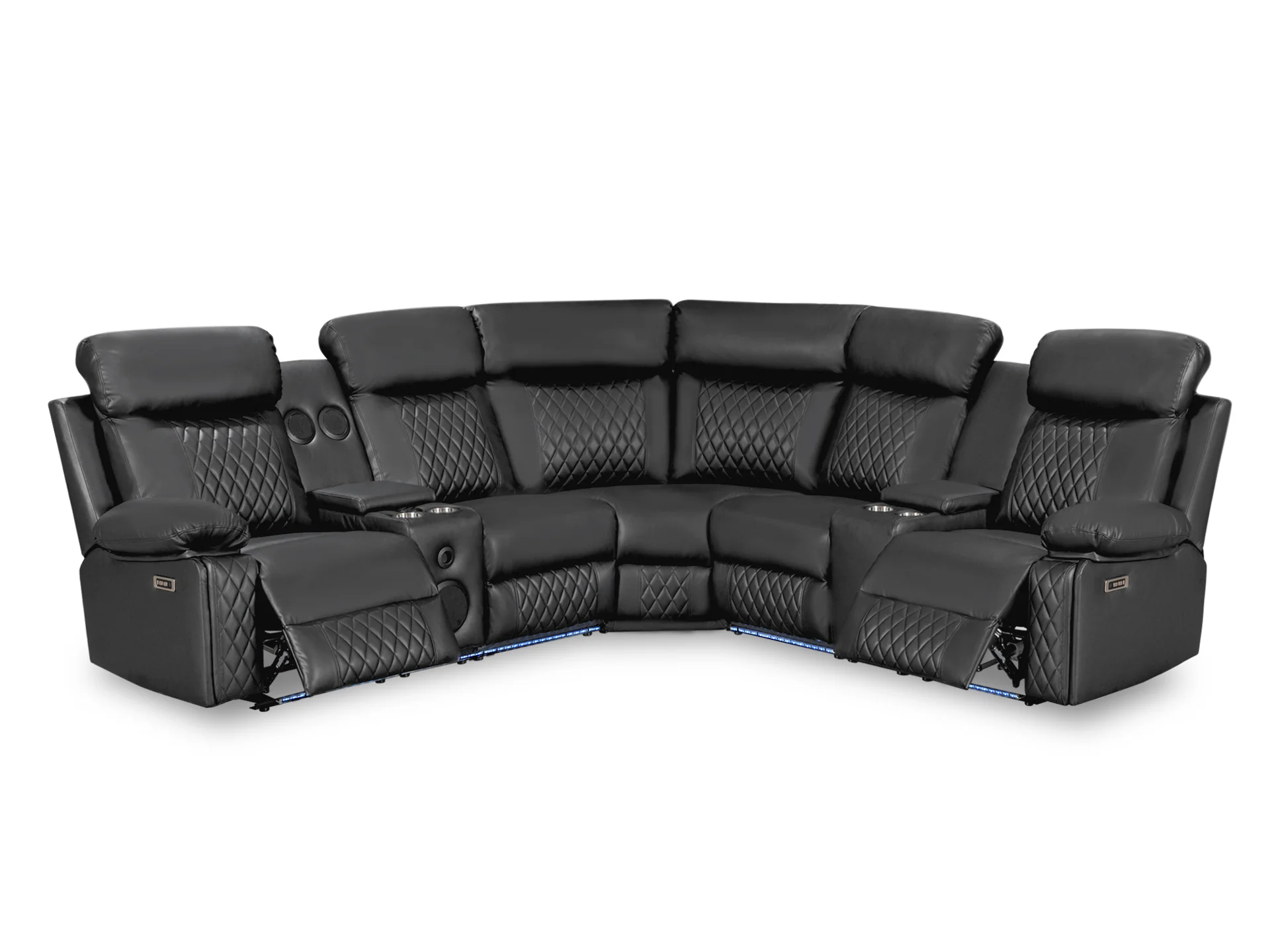 Grovetown Electric Recliner Corner Sofa with LED and Speaker - Black - Image 3