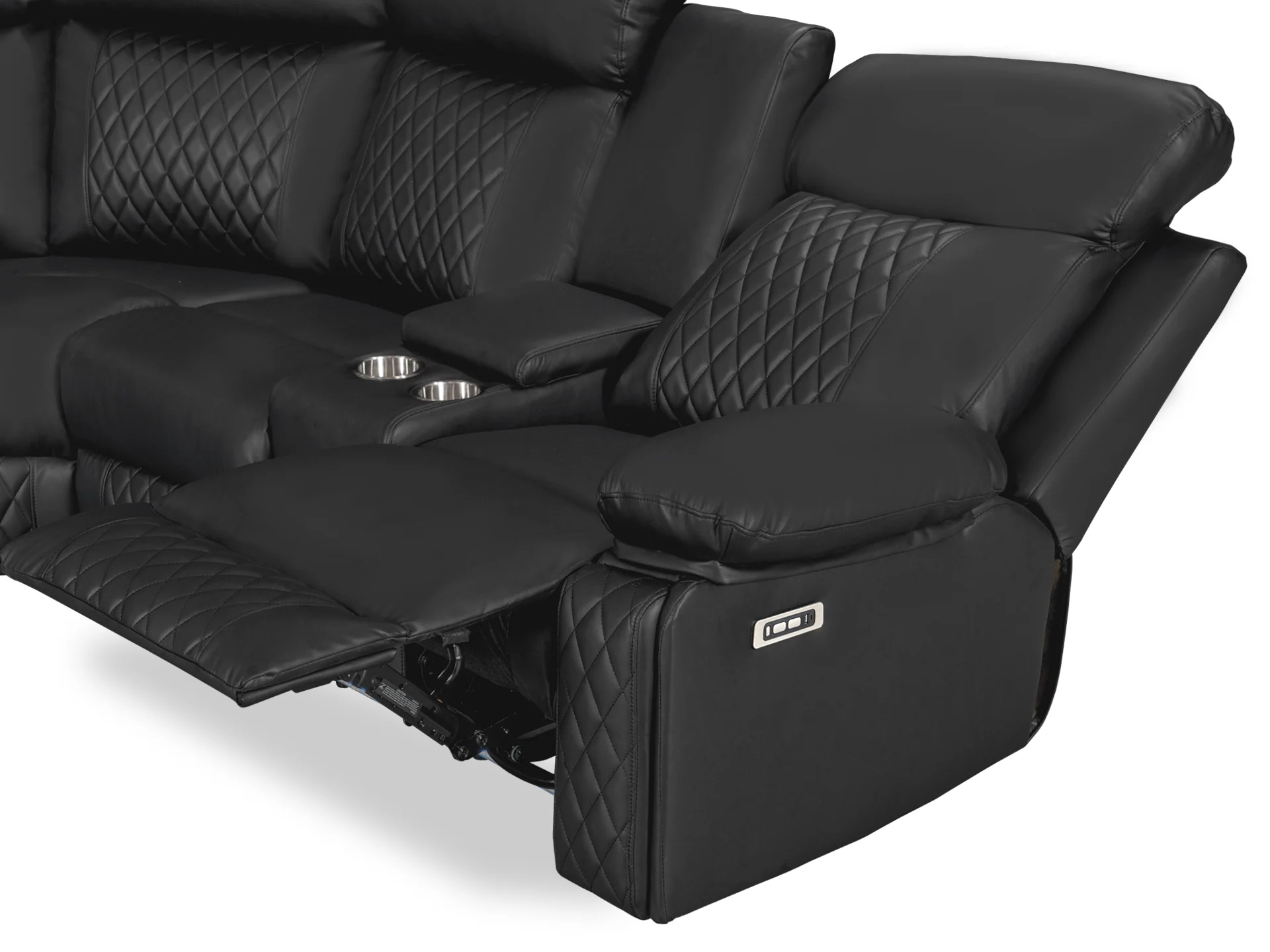 Grovetown Electric Recliner Corner Sofa with LED and Speaker - Black - Image 4