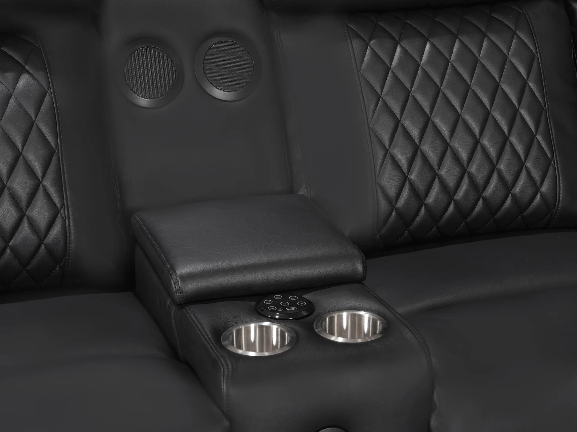 Grovetown Electric Recliner Corner Sofa with LED and Speaker - Black - Image 5