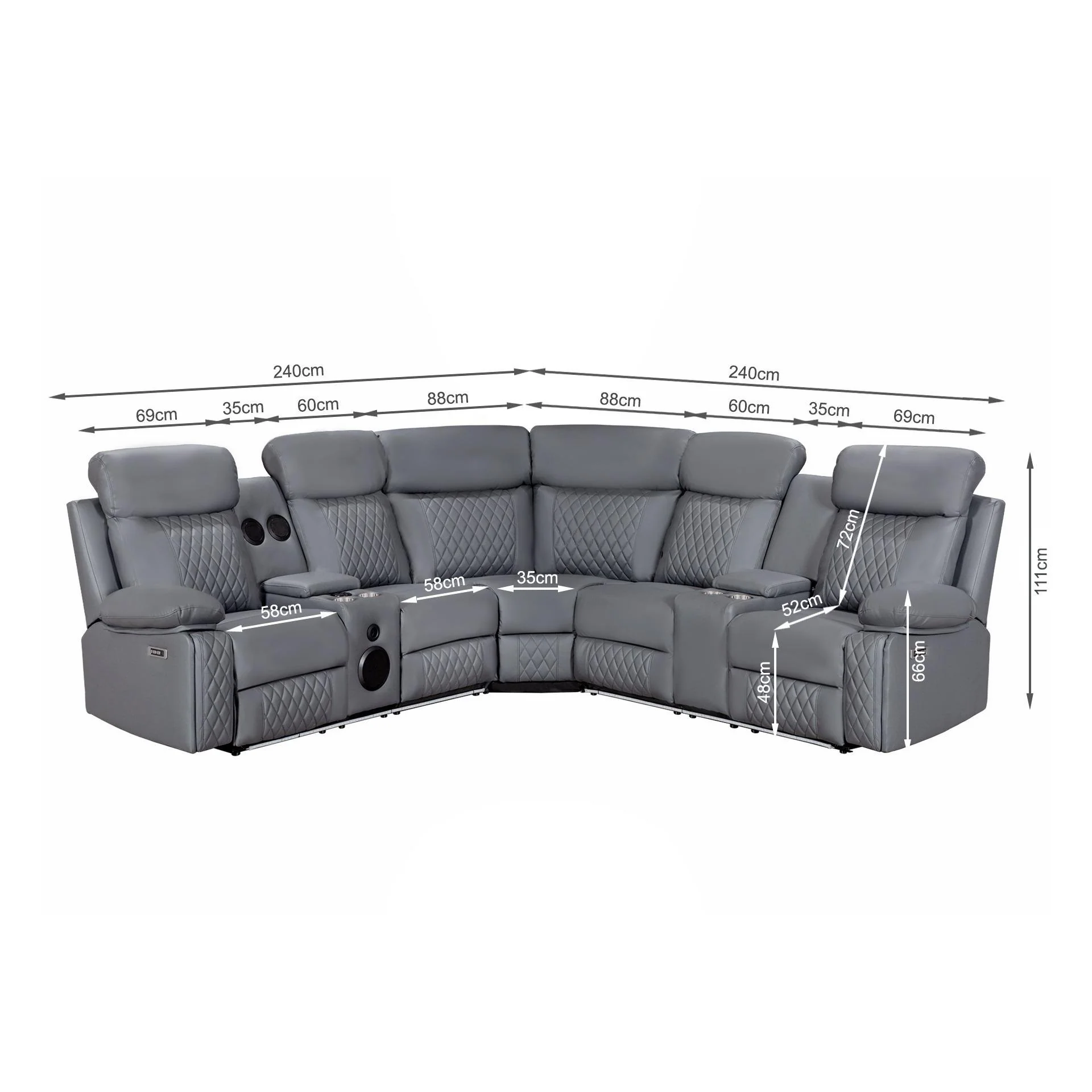 Grovetown Electric Recliner Corner Sofa with LED and Speaker - Grey - Image 10