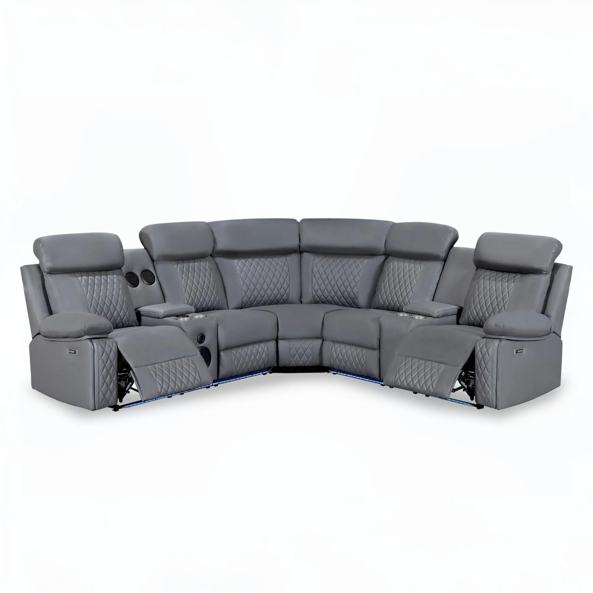 Grovetown Electric Recliner Corner Sofa with LED and Speaker - Grey - Image 3