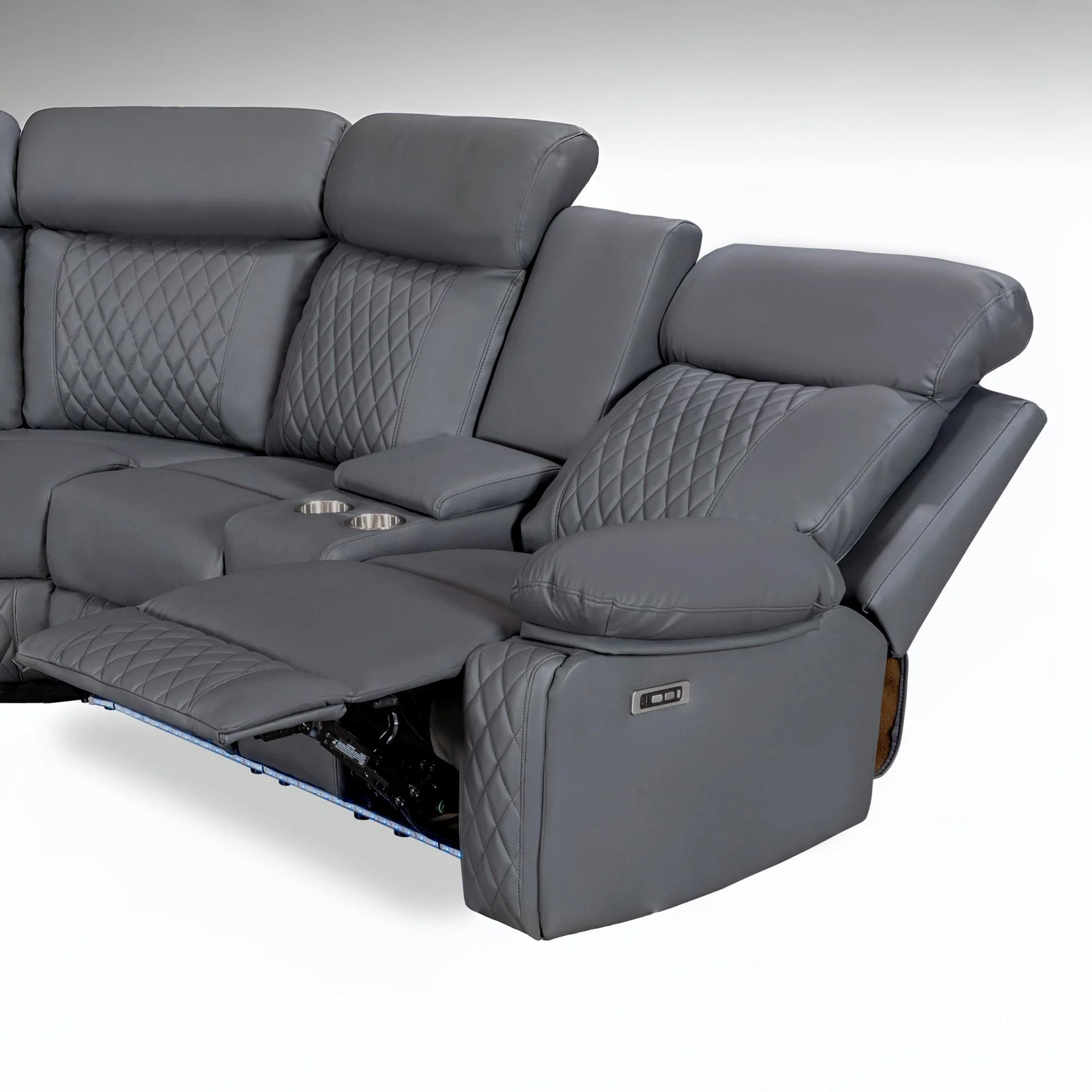 Grovetown Electric Recliner Corner Sofa with LED and Speaker - Grey - Image 4