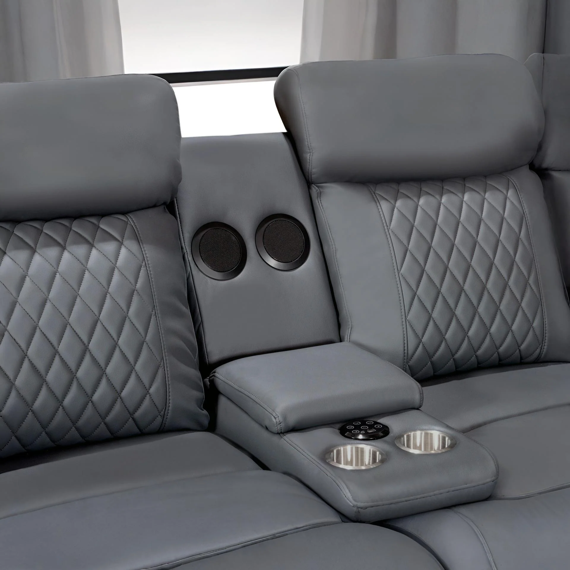 Grovetown Electric Recliner Corner Sofa with LED and Speaker - Grey - Image 5