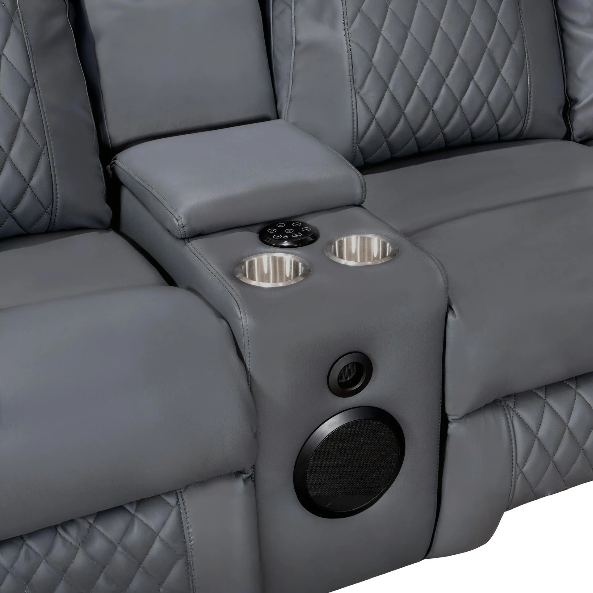 Grovetown Electric Recliner Corner Sofa with LED and Speaker - Grey - Image 6