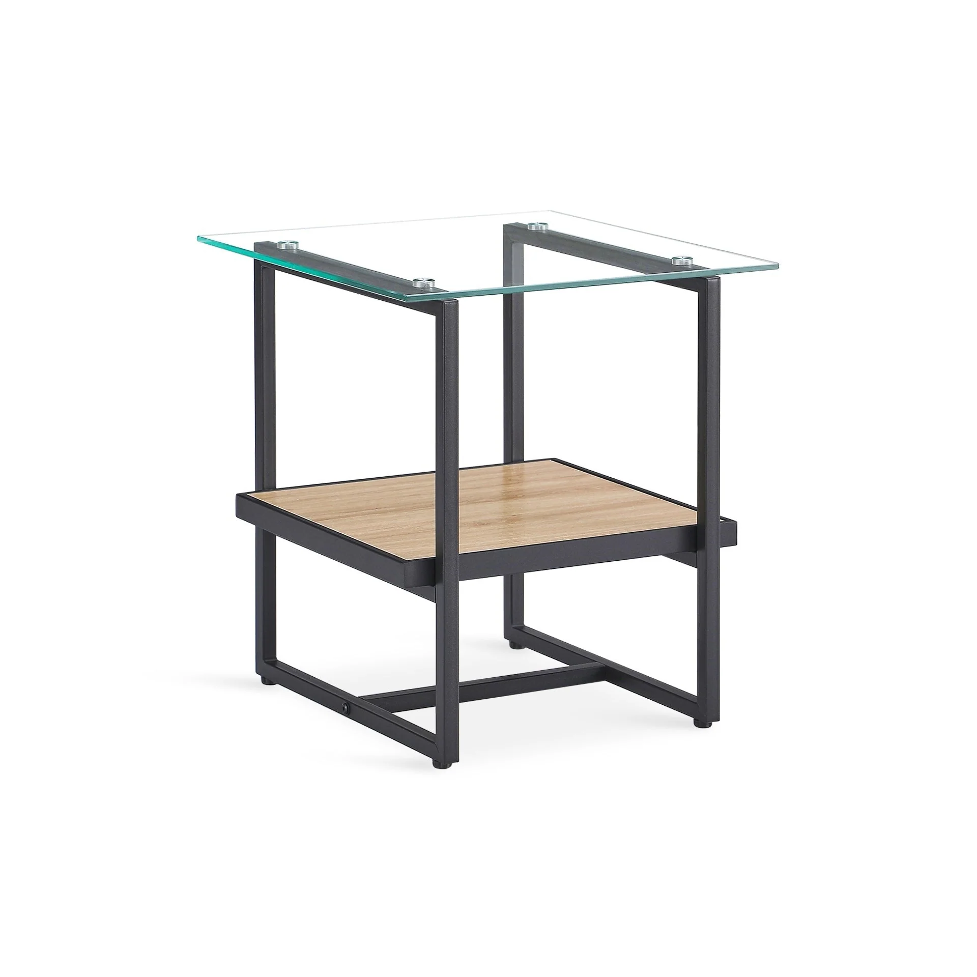 Hala Tempered Glass Top Side Table - Oak + Black - Image 4