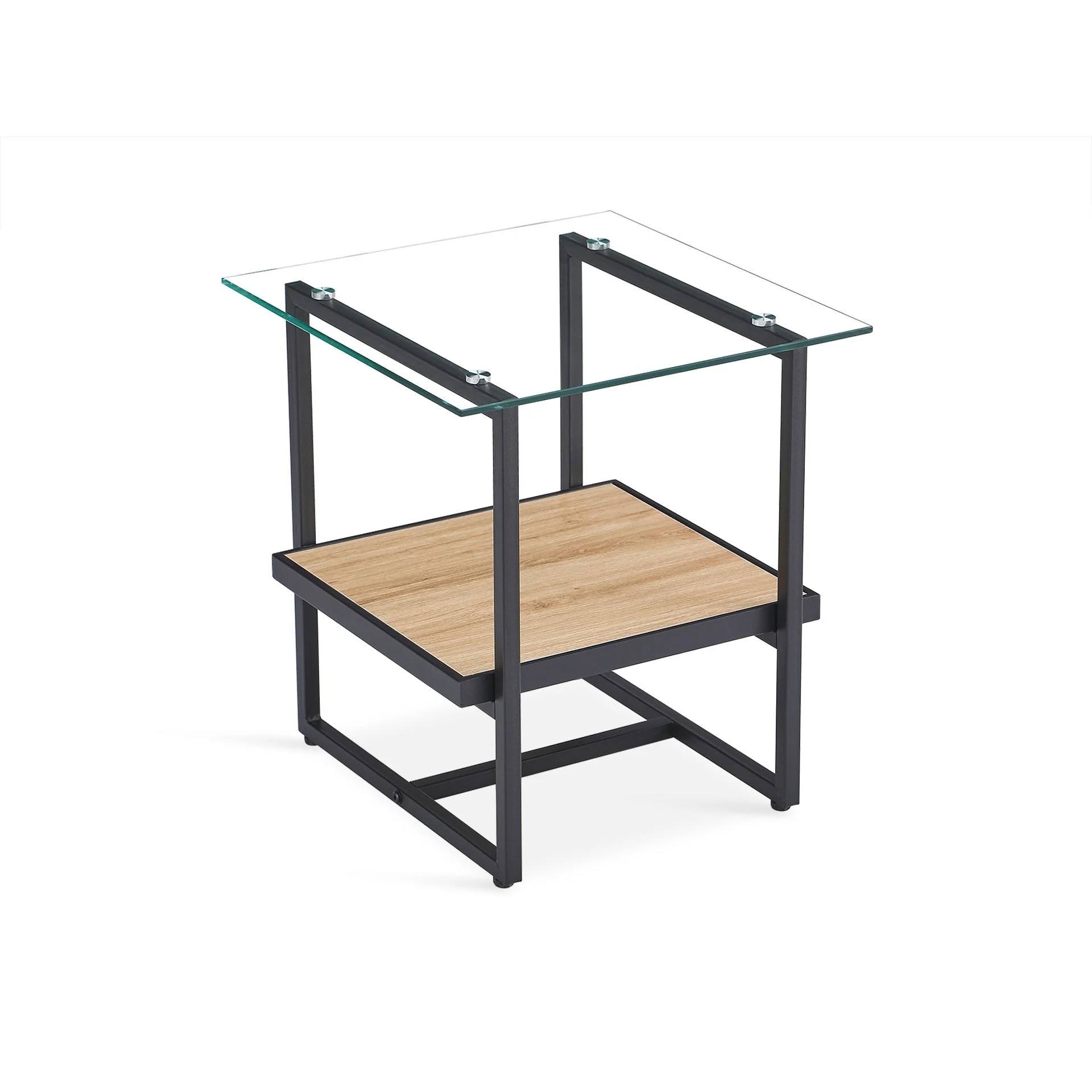 Hala Tempered Glass Top Side Table - Oak + Black - Image 5