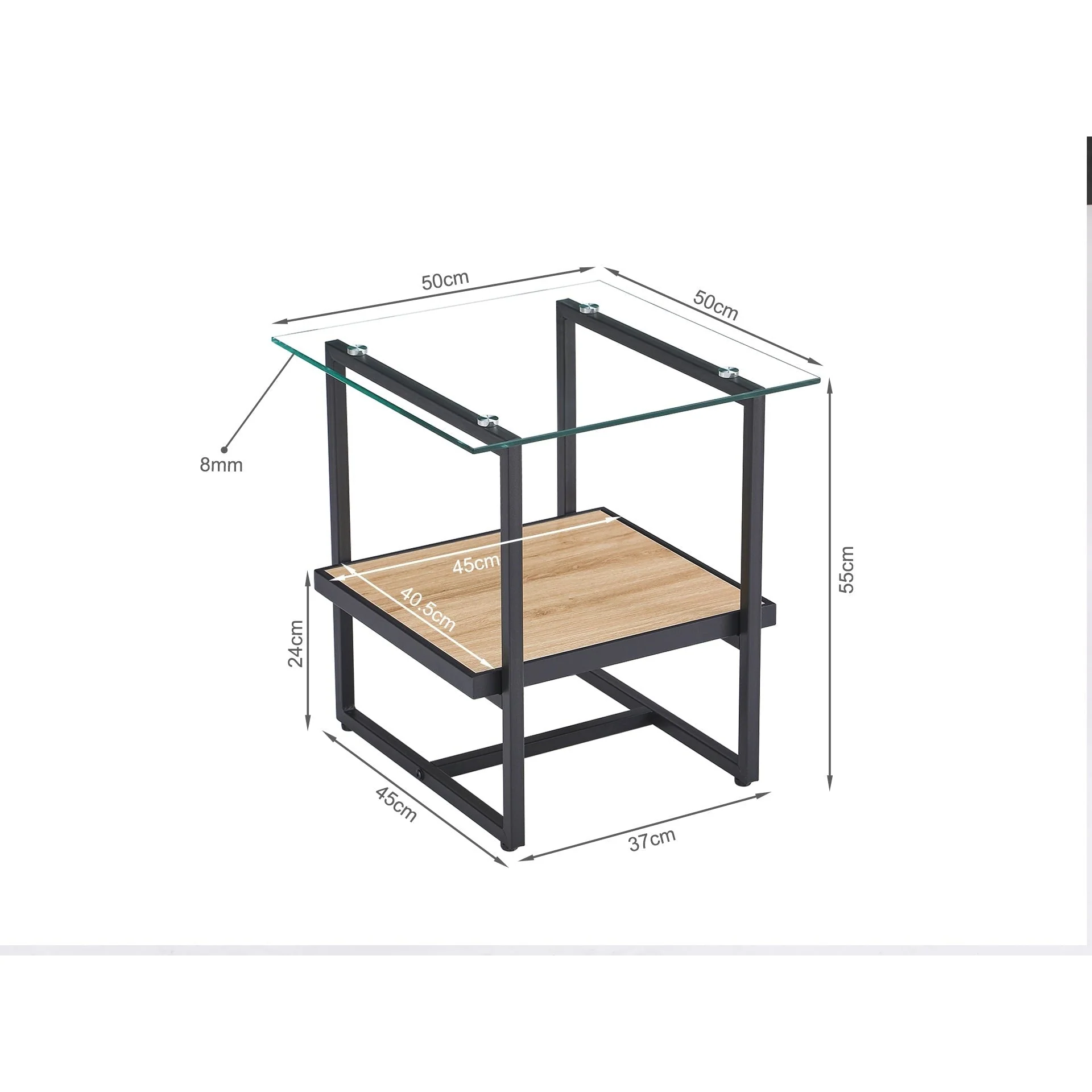 Hala Tempered Glass Top Side Table - Oak + Black - Image 6