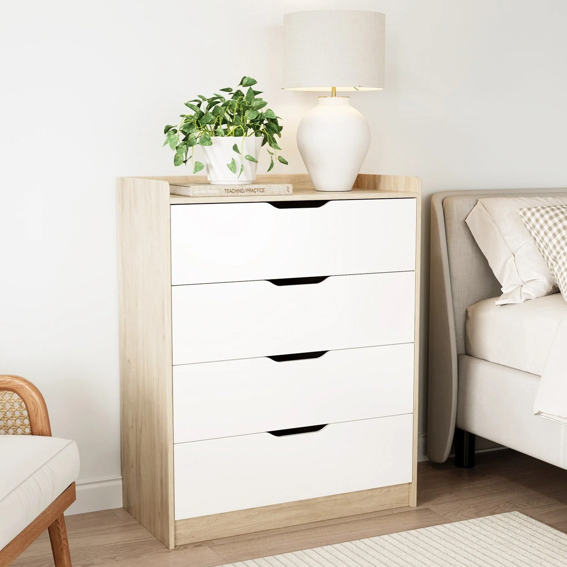 Haley 4 Drawers Tallboy - Oak + White - Image 2