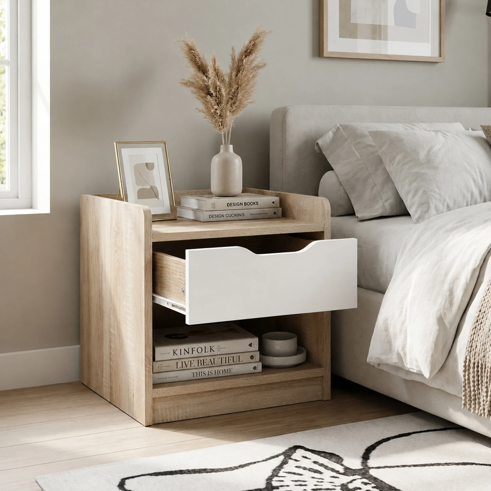 Haley Bedside Table - Oak + White - Image 2