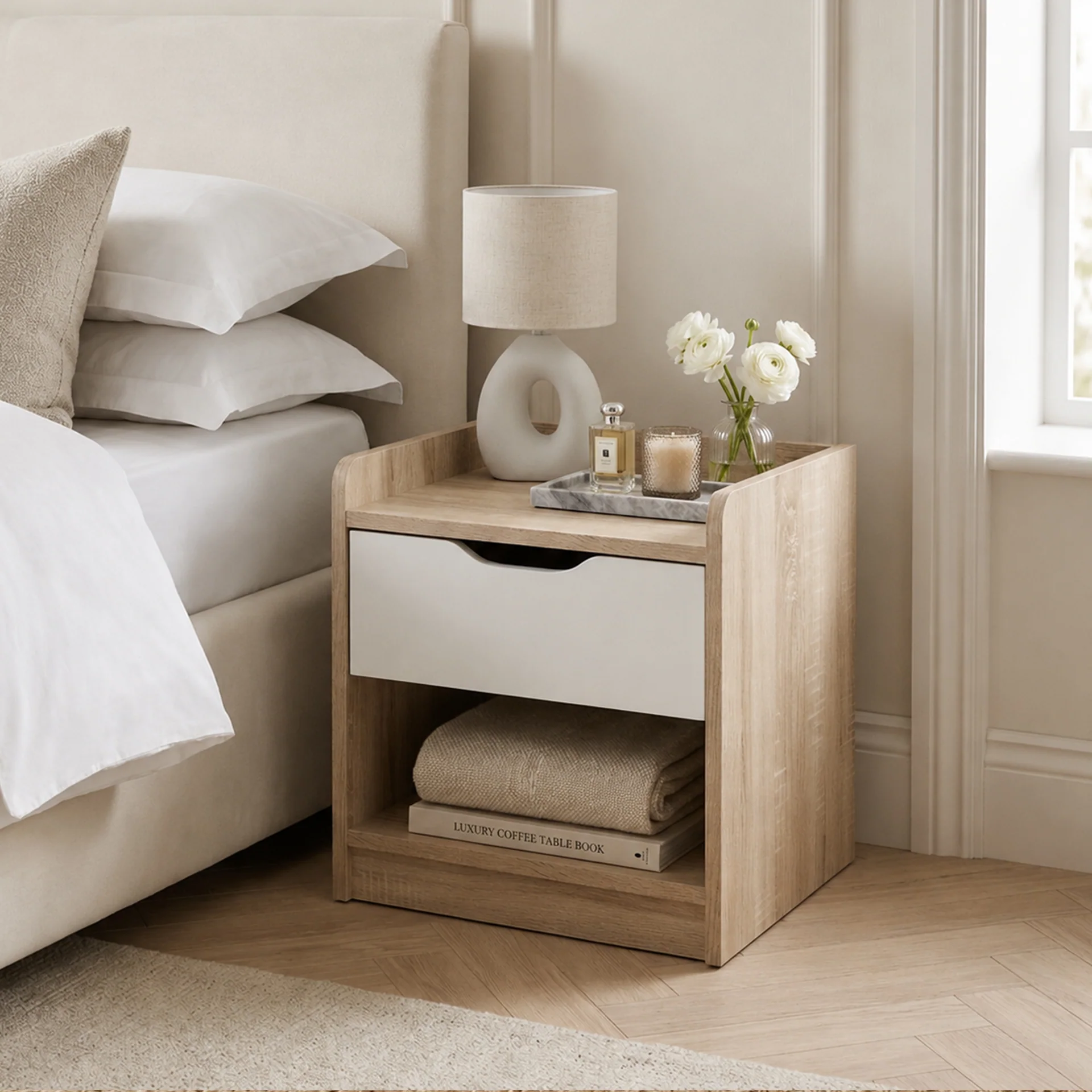 Haley Bedside Table - Oak + White - Image 3