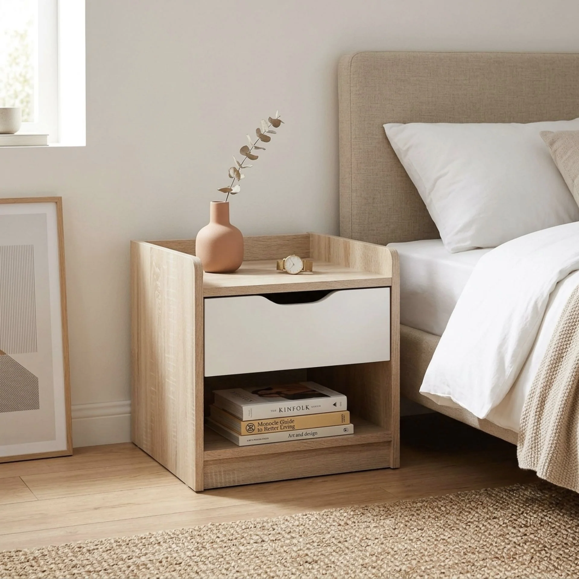 Haley Bedside Table - Oak + White - Image 4