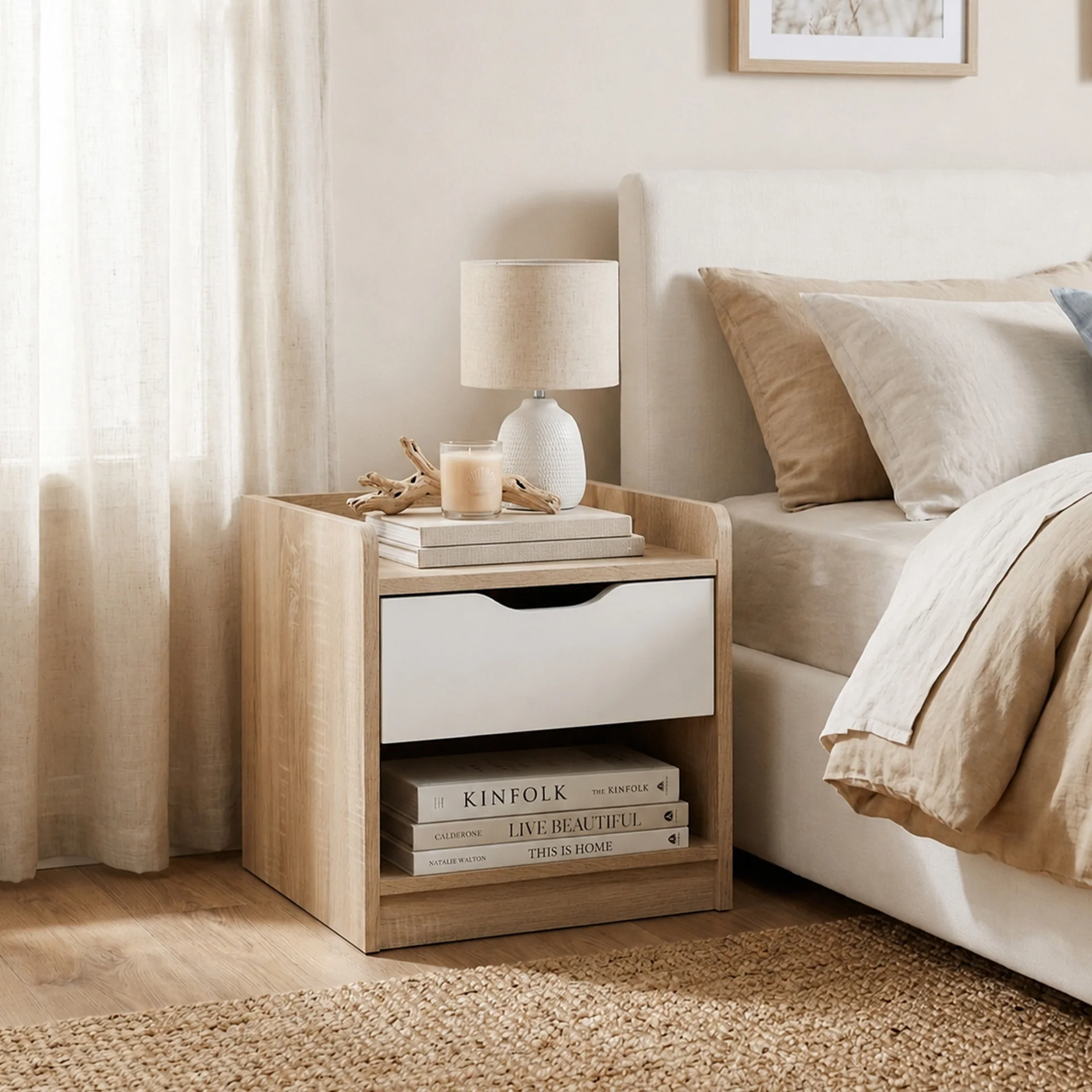 Haley Bedside Table - Oak + White - Image 5