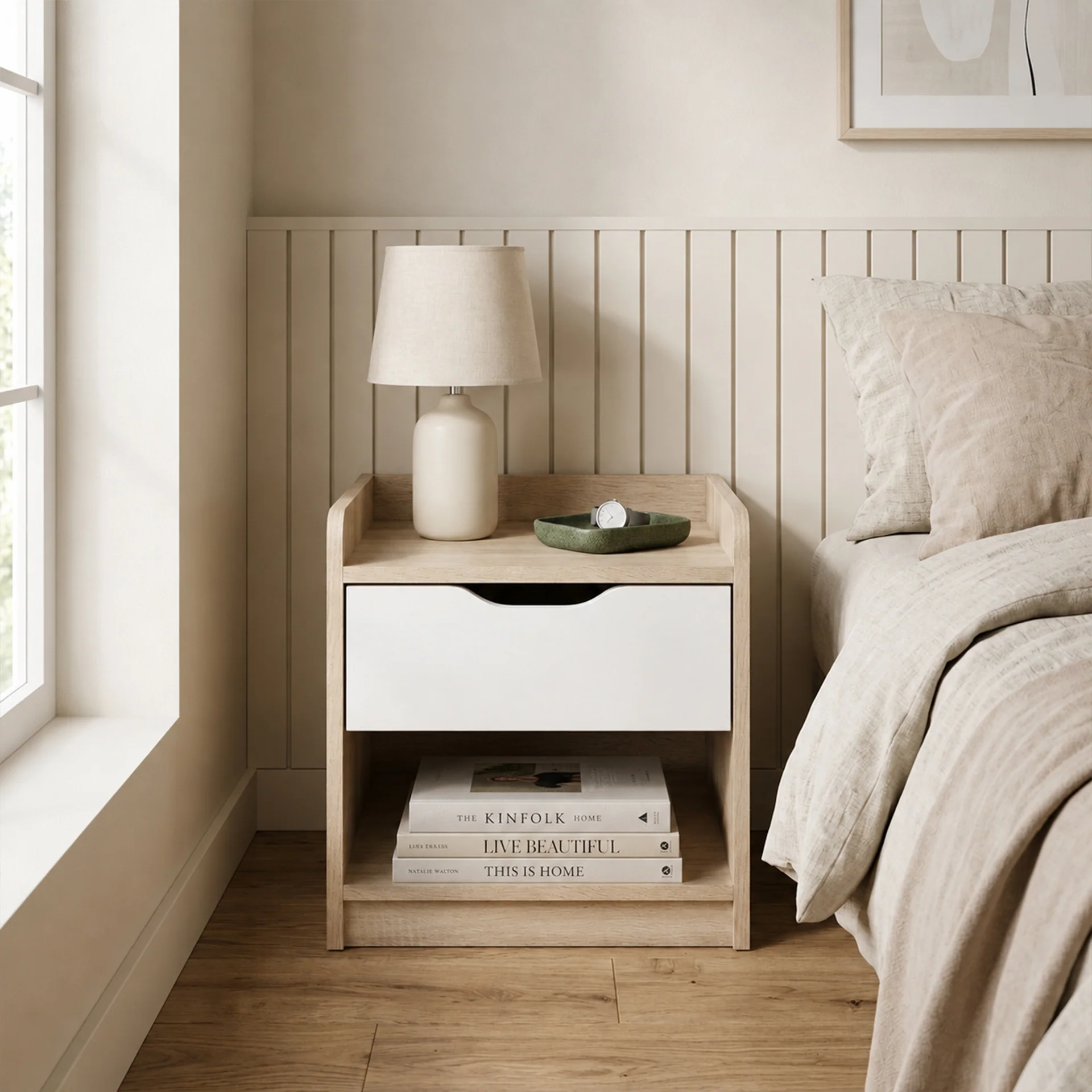 Haley Bedside Table - Oak + White - Image 6