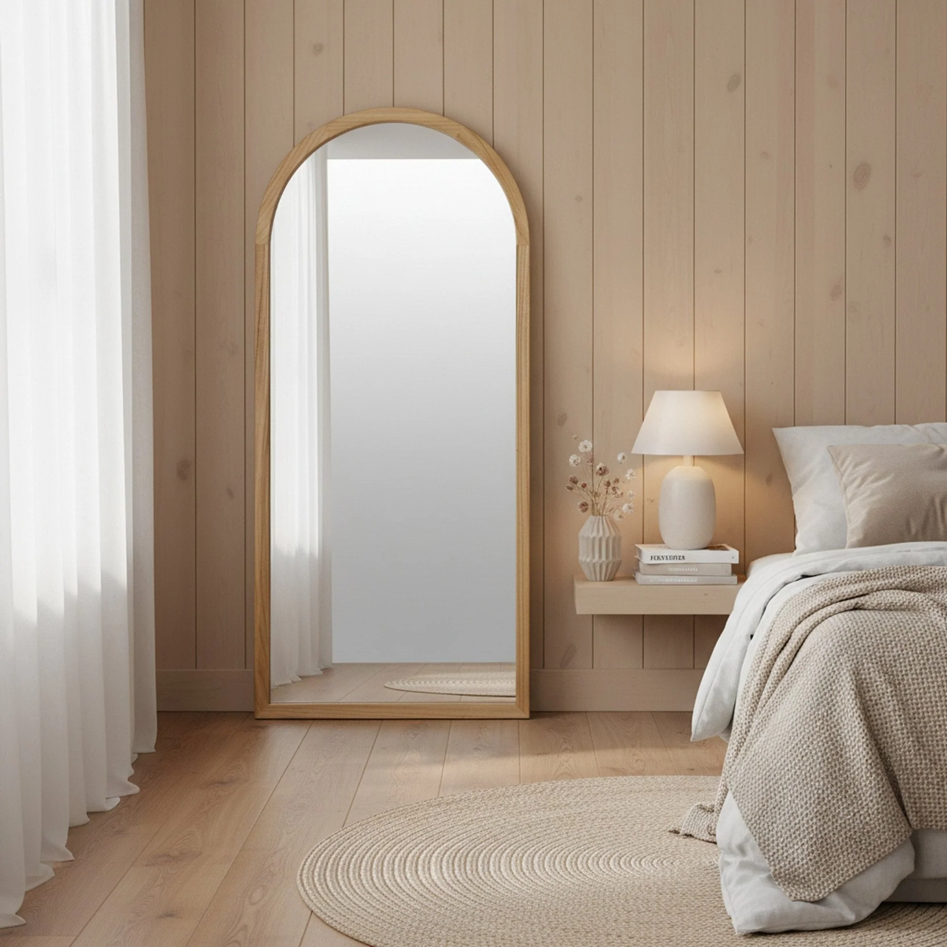 Halo Arched Full Length Mirror 180cm - Light Wood - Image 2
