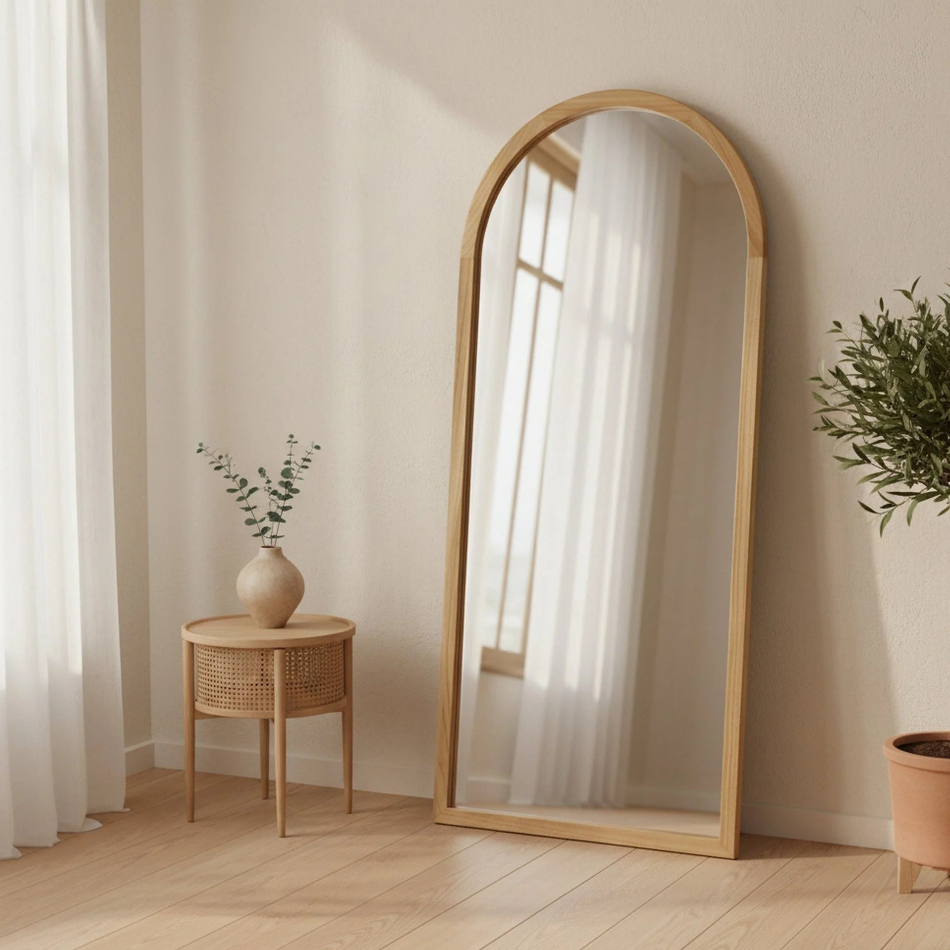Halo Arched Full Length Mirror 180cm - Light Wood - Image 3