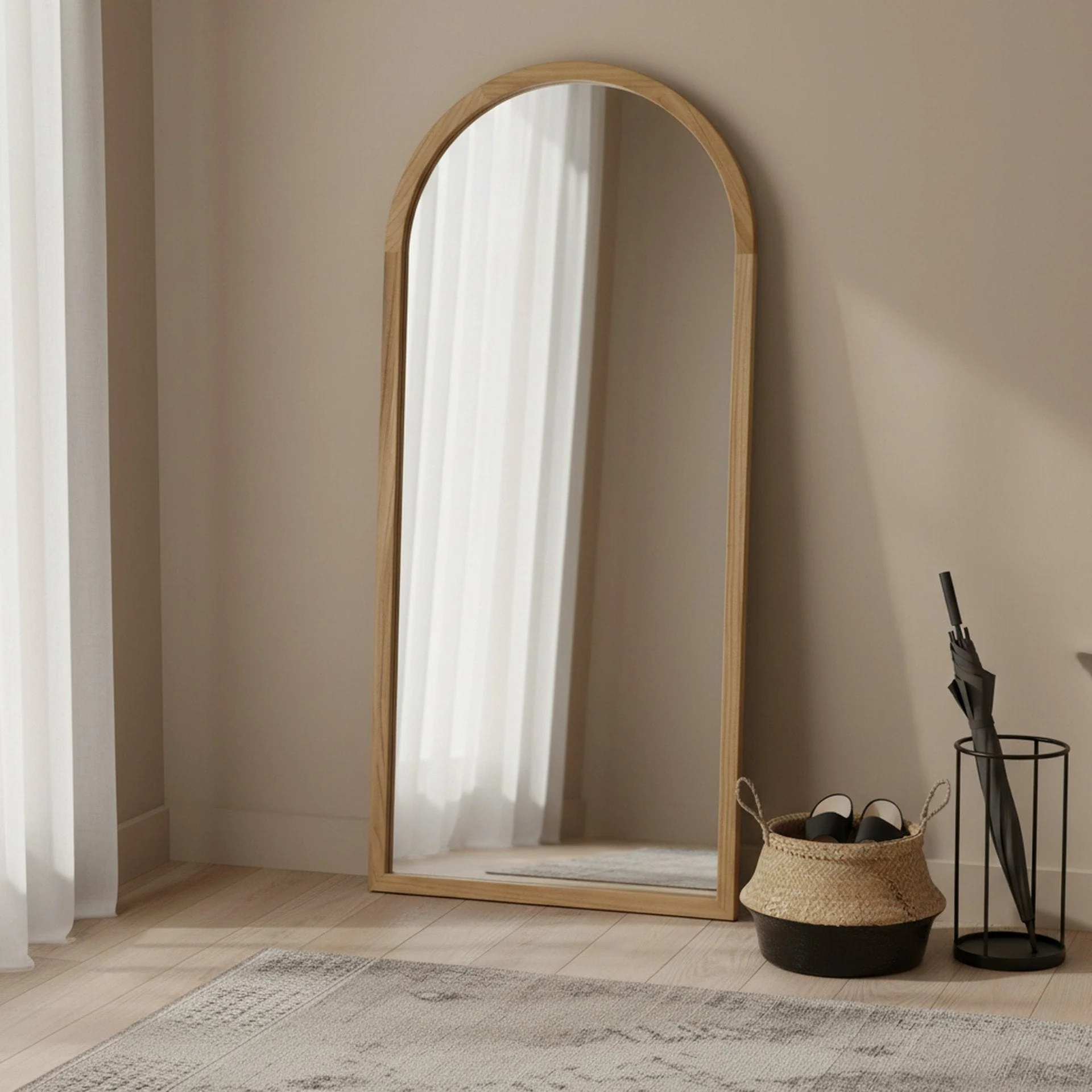 Halo Arched Full Length Mirror 180cm - Light Wood - Image 4