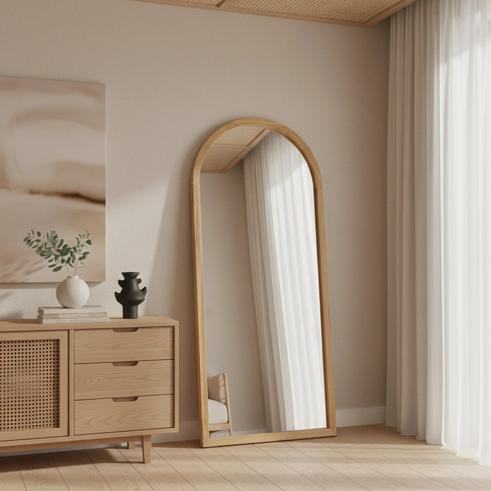Halo Arched Full Length Mirror 180cm - Light Wood - Image 5