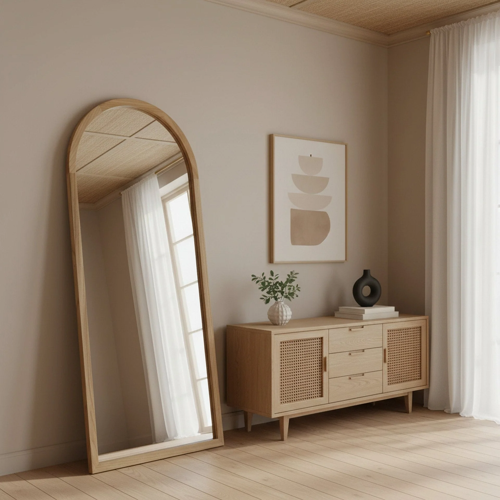 Halo Arched Full Length Mirror 180cm - Light Wood - Image 6