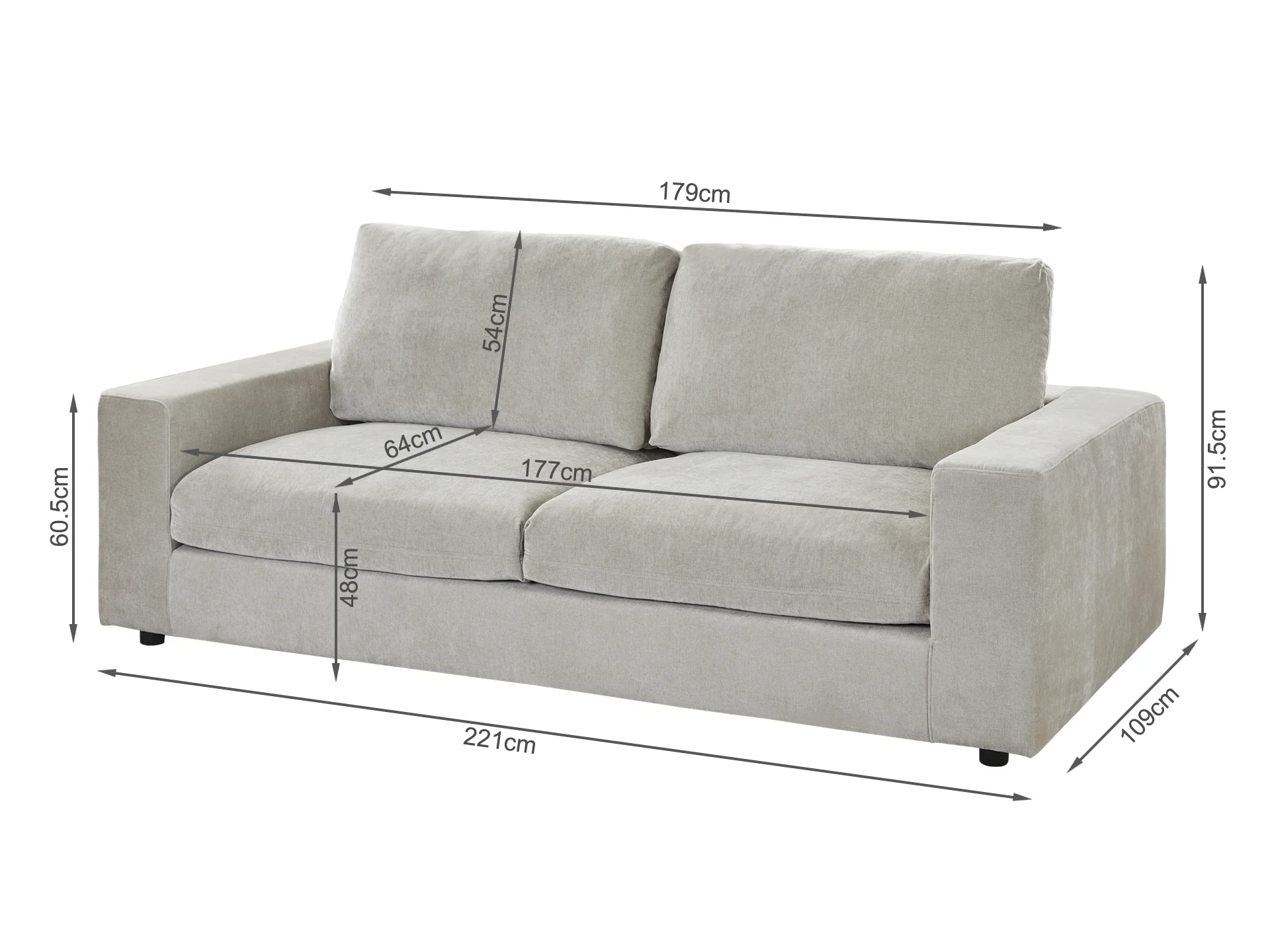 Hamden 3 Seater Sofa - Light Grey - Image 7