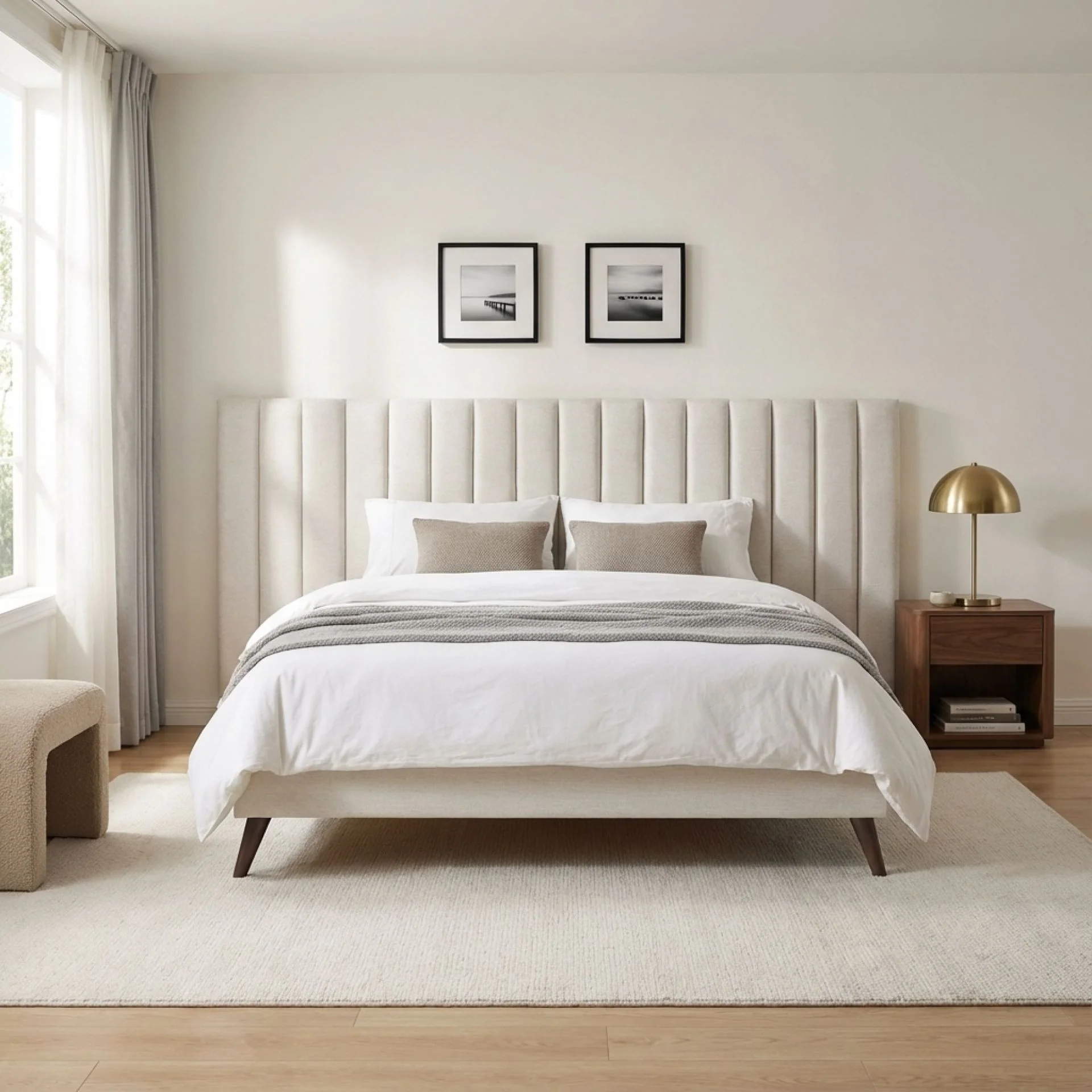 Hamilton Queen Bed Frame - Oat White - Image 2