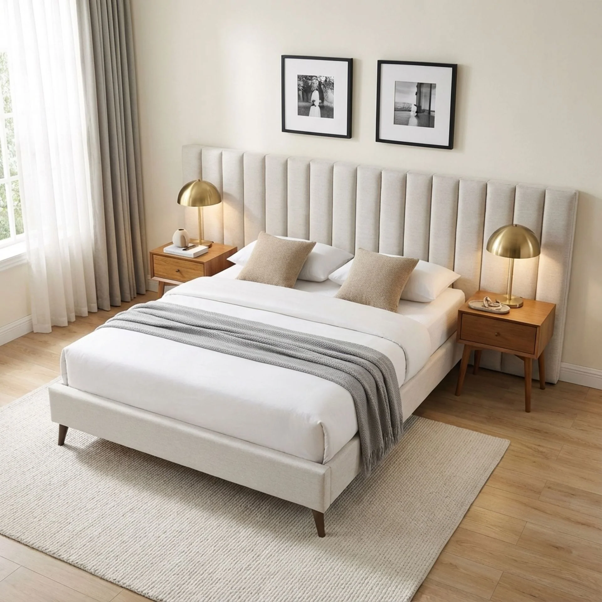 Hamilton Queen Bed Frame - Oat White - Image 4