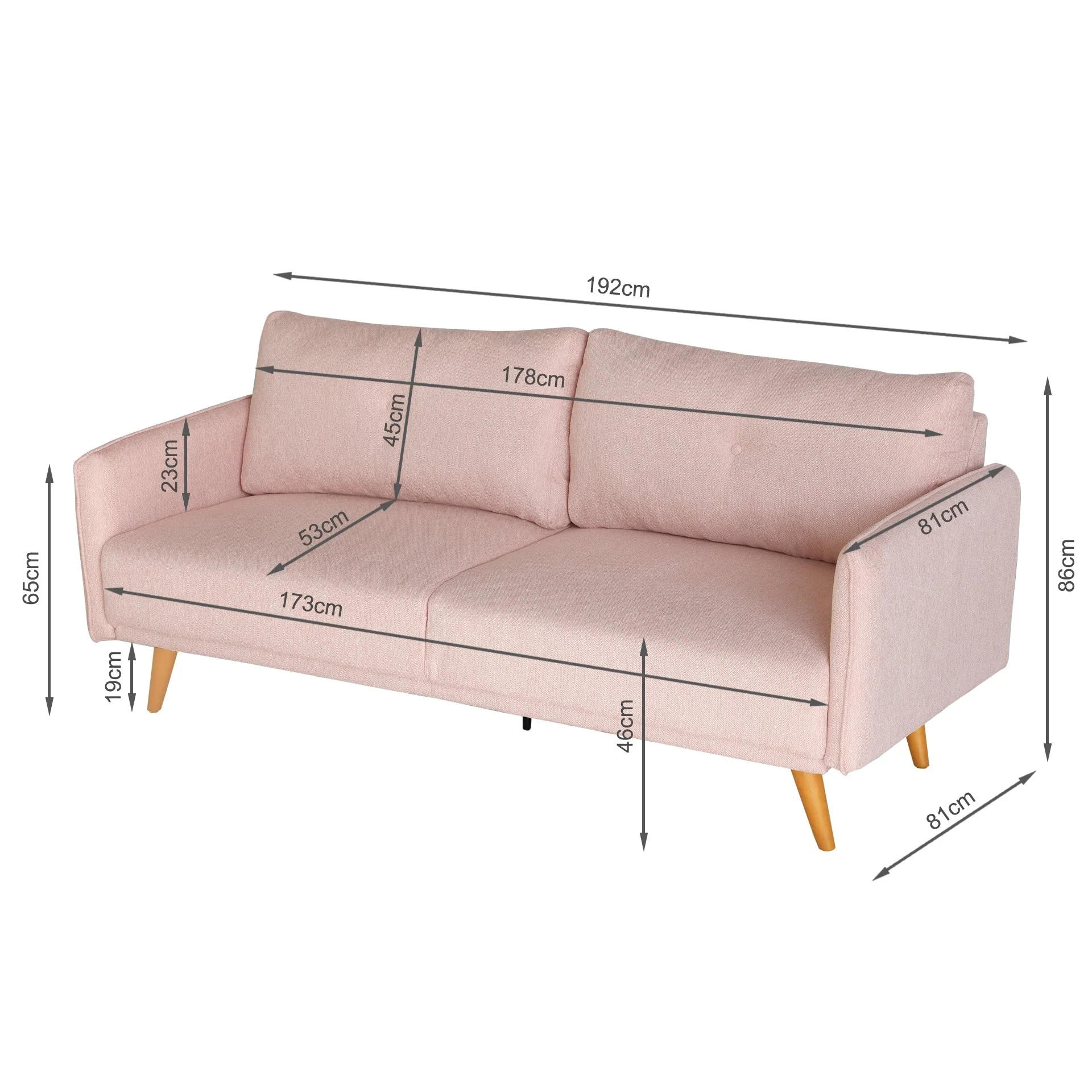 Harlan 3 Seater Sofa - Pink - Image 7