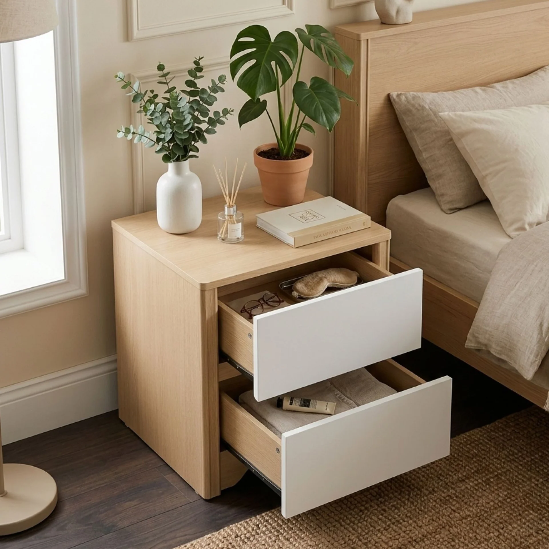 Harlee Bedside Table - Oak + White - Image 2