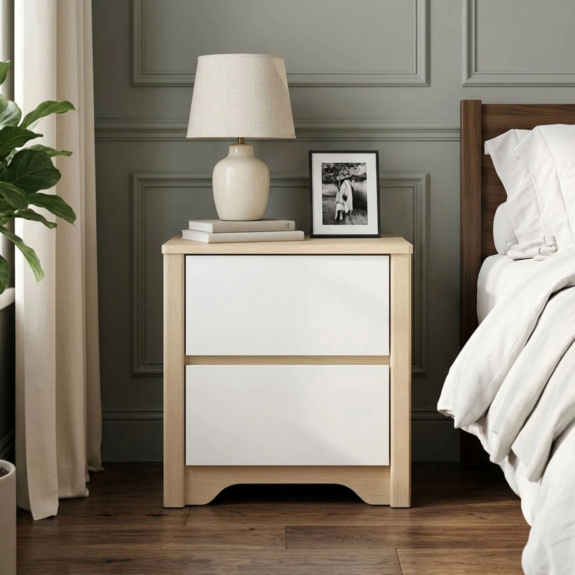 Harlee Bedside Table - Oak + White - Image 3