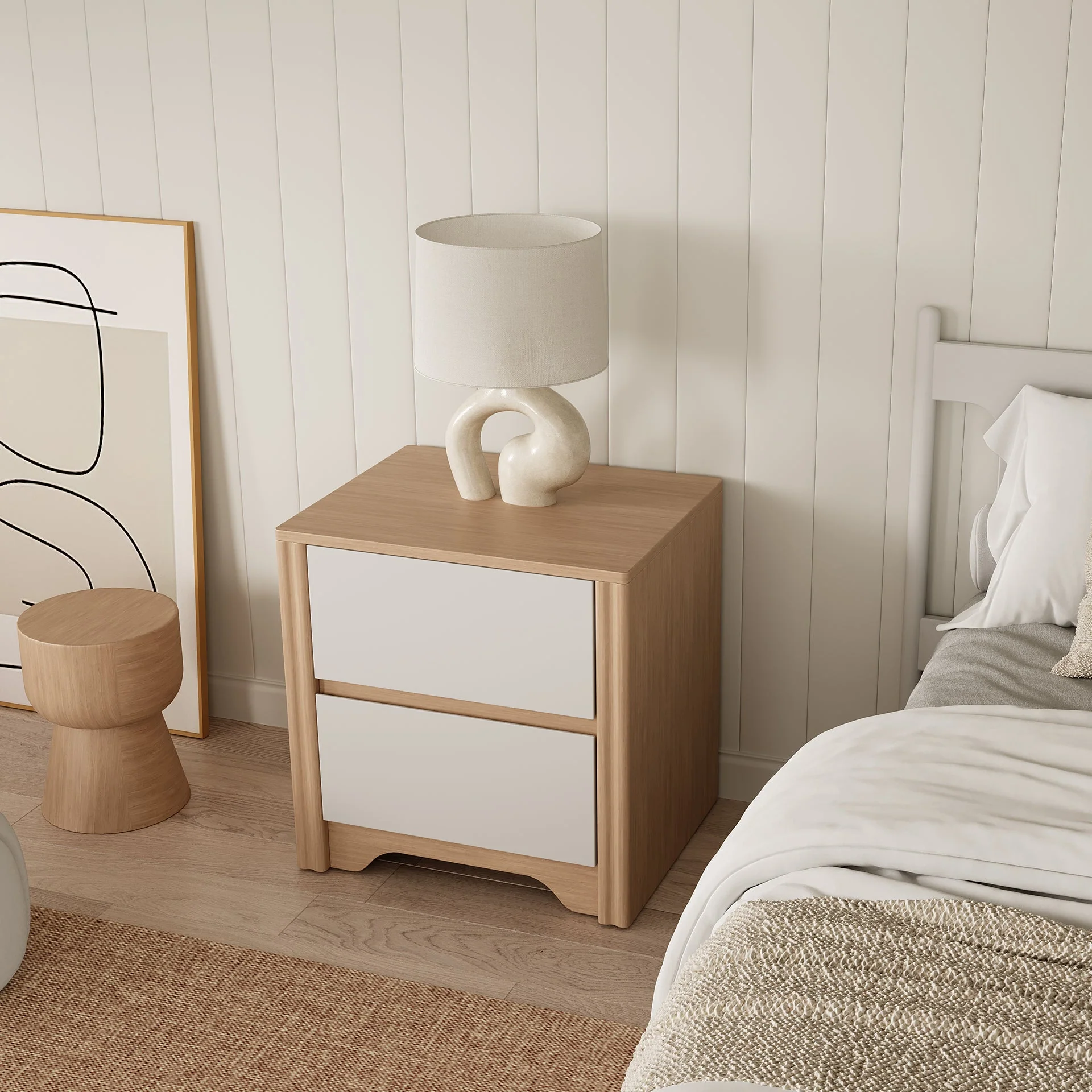 Harlee Bedside Table - Oak + White - Image 4