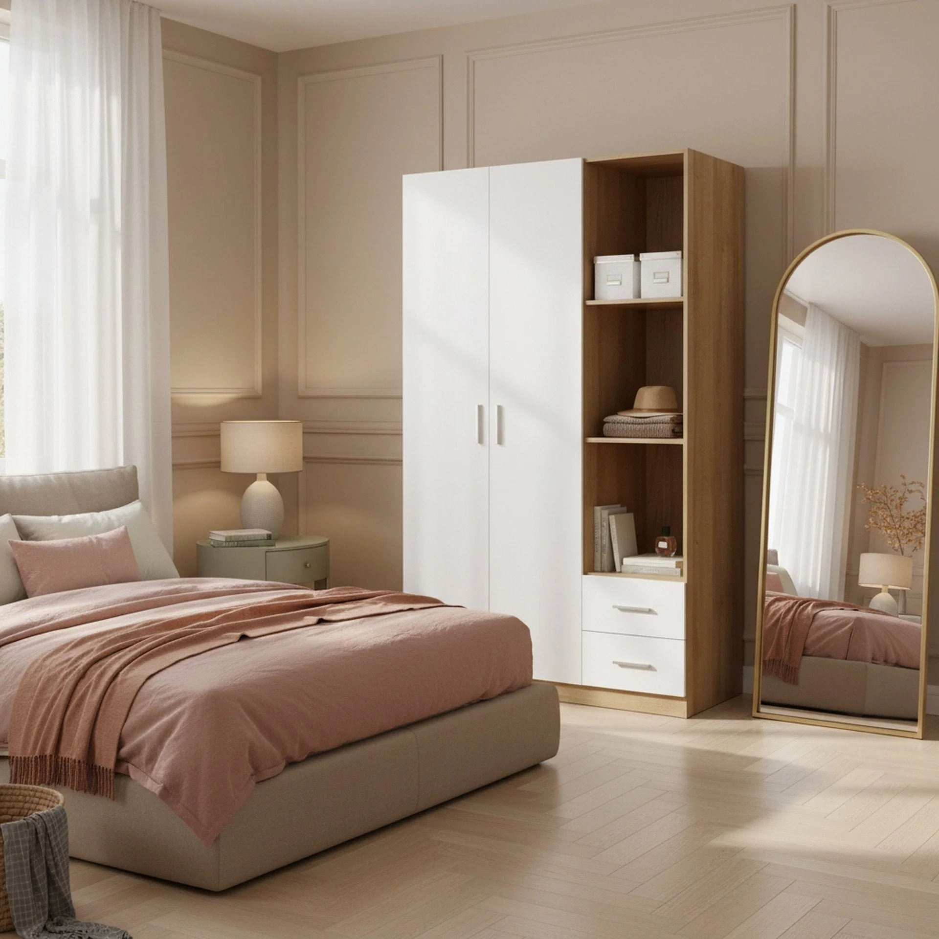 Harris 3 Door Wardrobe with Drawers - Oak + White - Image 3