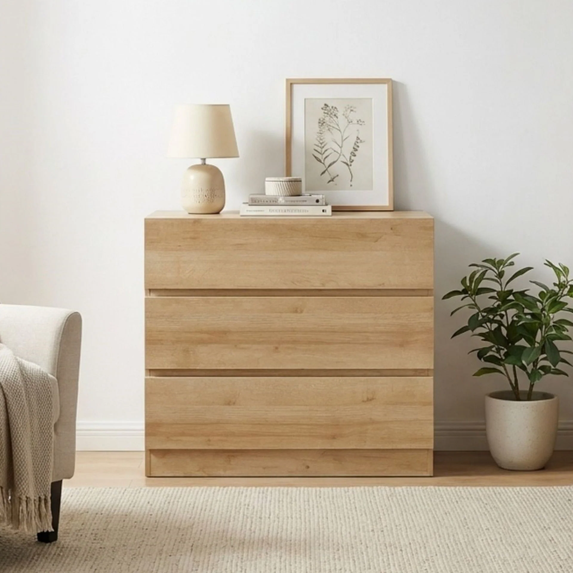 Harris 3 Drawers Tallboy - Oak - Image 5