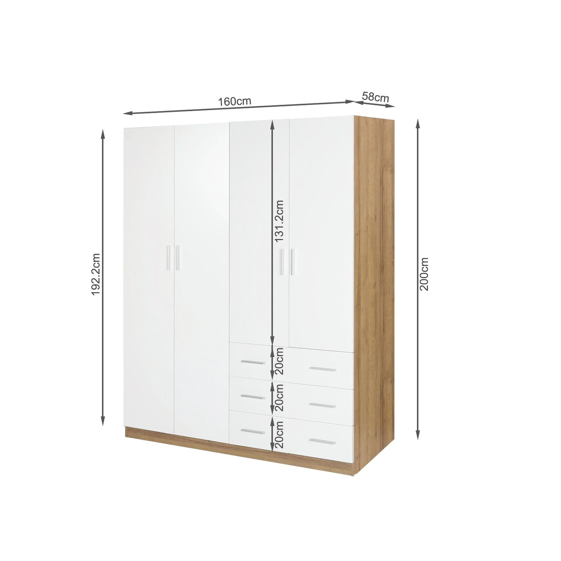 Harris 4 Door Wardrobe with 3 Drawers - Oak + White - Image 11