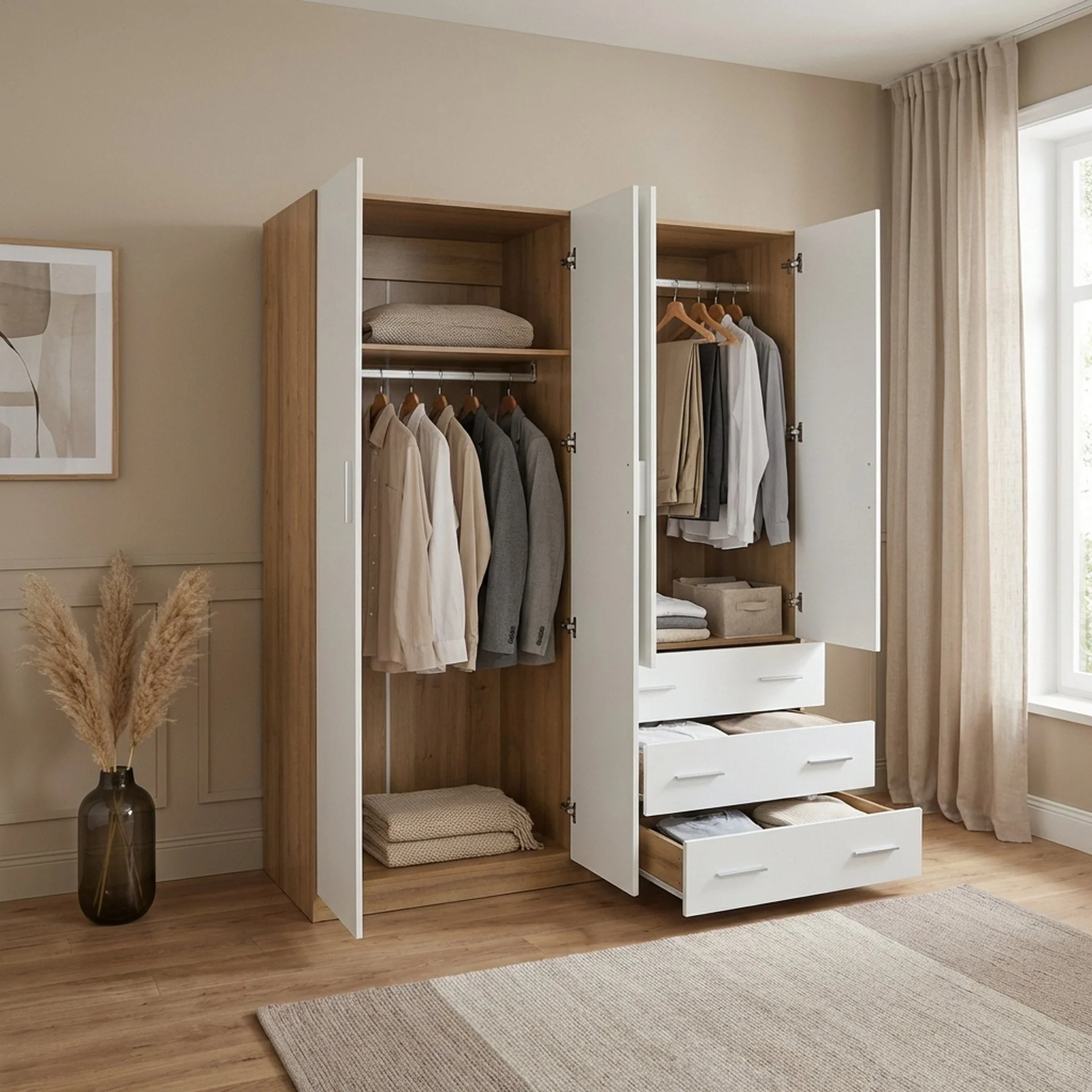 Harris 4 Door Wardrobe with 3 Drawers - Oak + White - Image 2