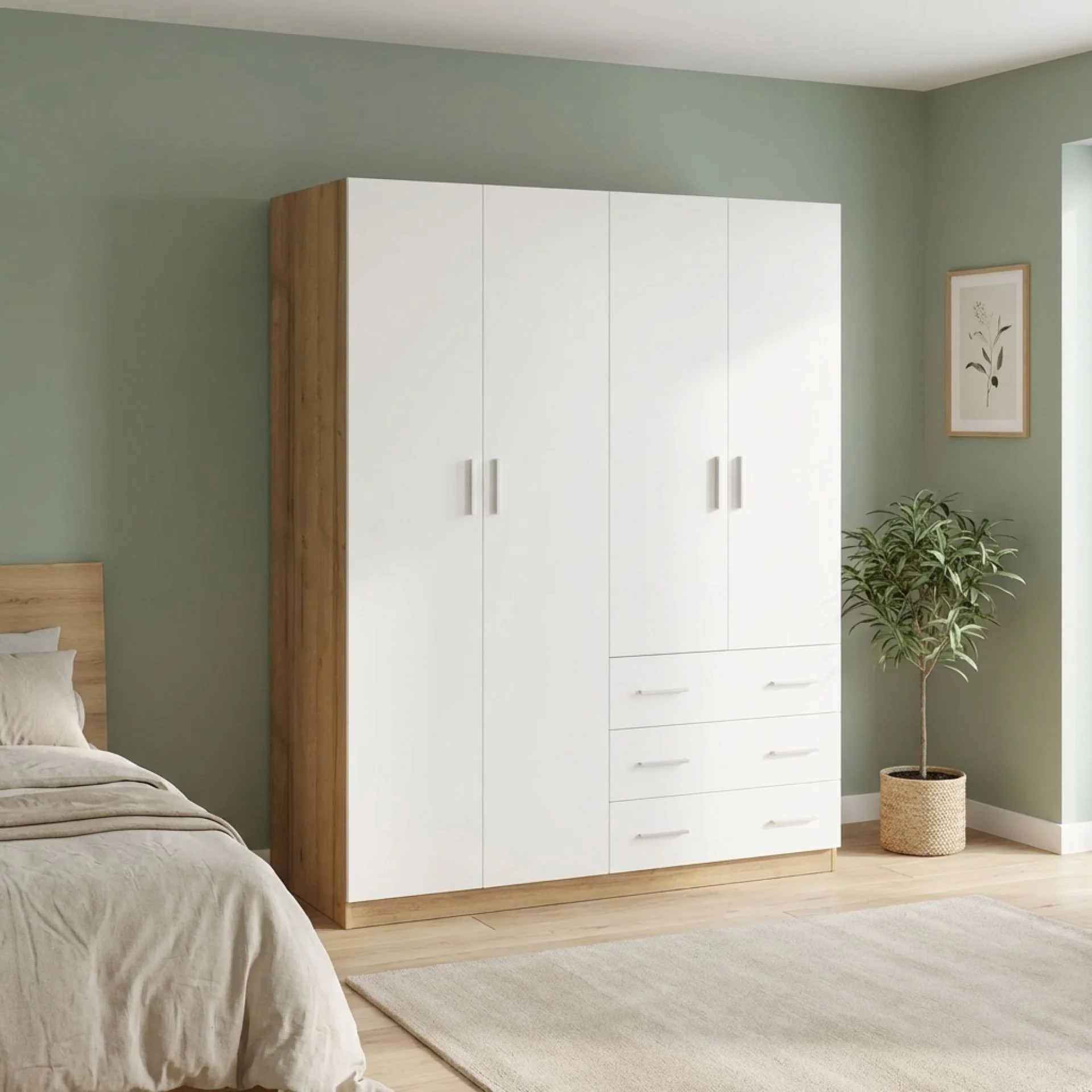Harris 4 Door Wardrobe with 3 Drawers - Oak + White - Image 4